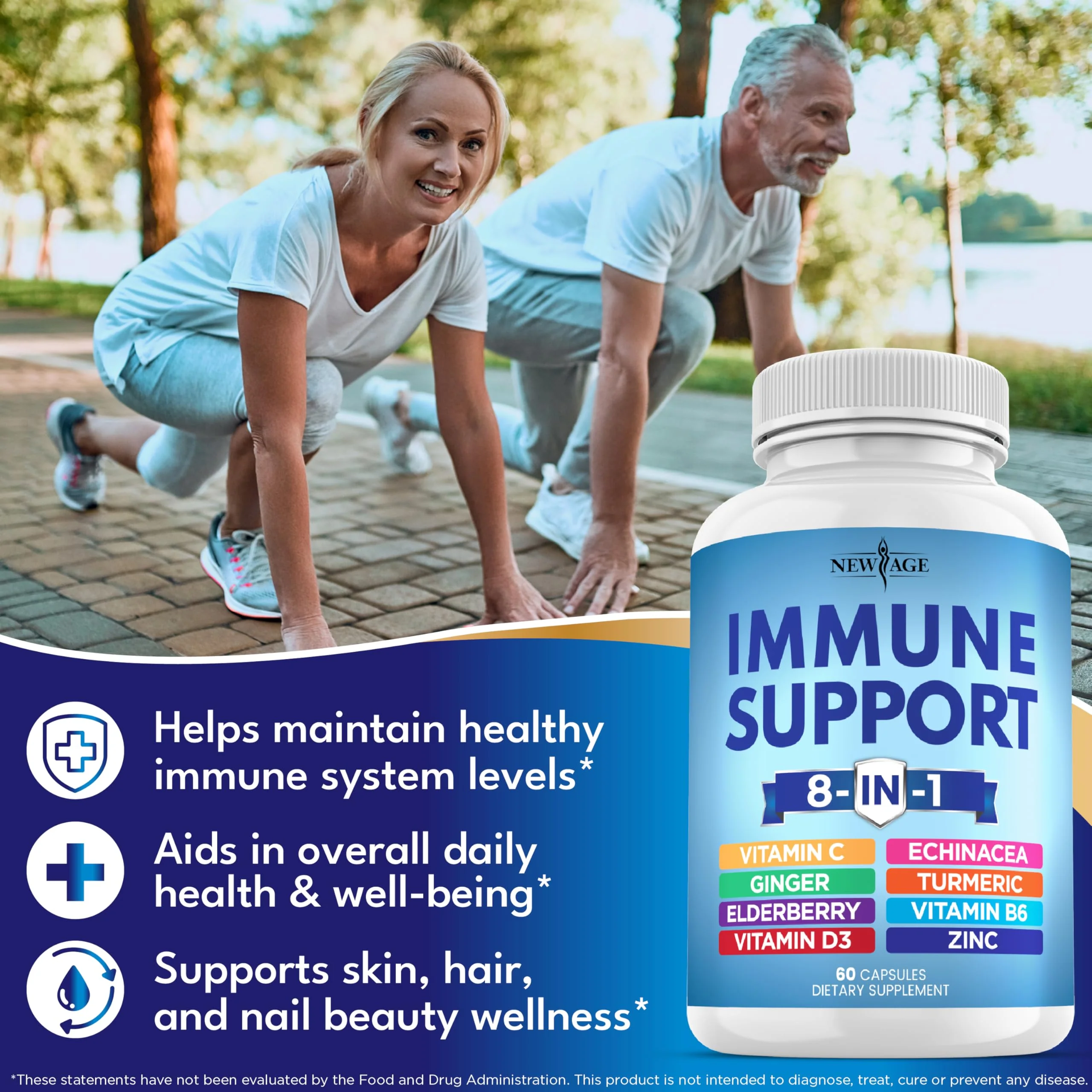 8 in 1 Immune Support Booster Supplement with Echinacea, Vitamin C and Zinc 50mg, Vitamin D 5000 IU, Turmeric Curcumin & Ginger, B6, Elderberry (8 in 1 Capsules (Pack of 3)) - Image 3