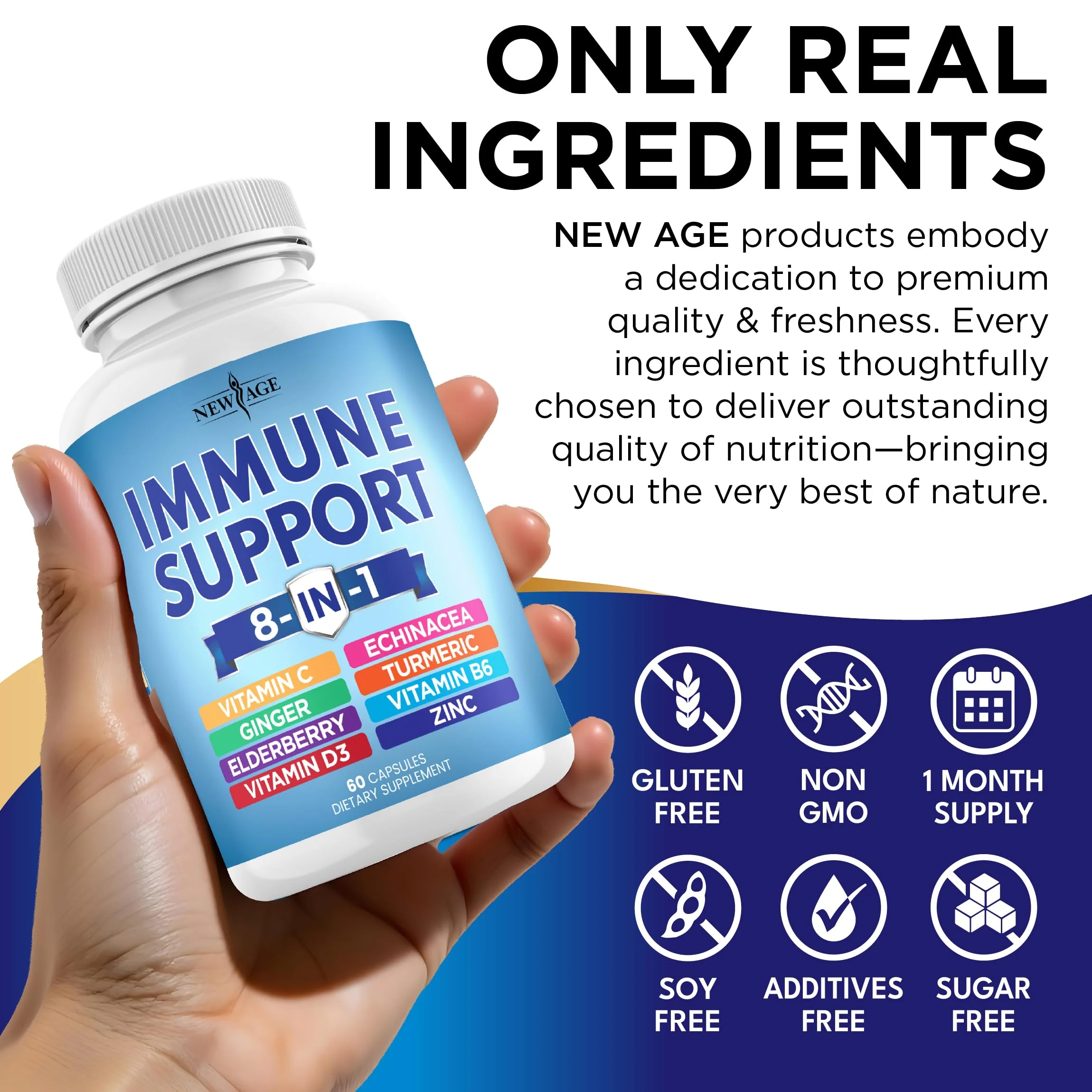 8 in 1 Immune Support Booster Supplement with Echinacea, Vitamin C and Zinc 50mg, Vitamin D 5000 IU, Turmeric Curcumin & Ginger, B6, Elderberry (8 in 1 Capsules (Pack of 3)) - Image 7