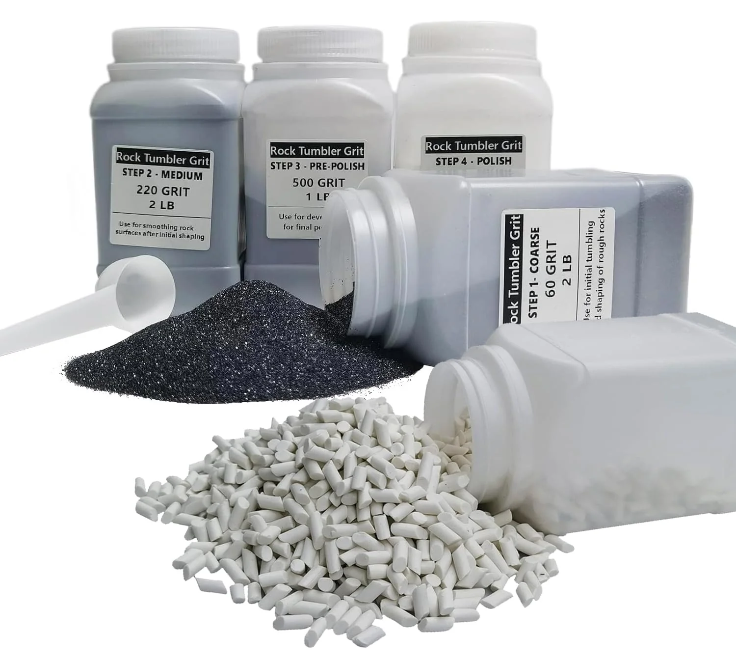 8 LBS Large Weight Rock Tumbler Grit Kit and Ceramic Tumbling Filler Media -Coarse/Medium Grit/Pre-Polished/Final Polish, Works with Any Rock Tumbler, Rock Polisher, Stone Polisher - Image 2