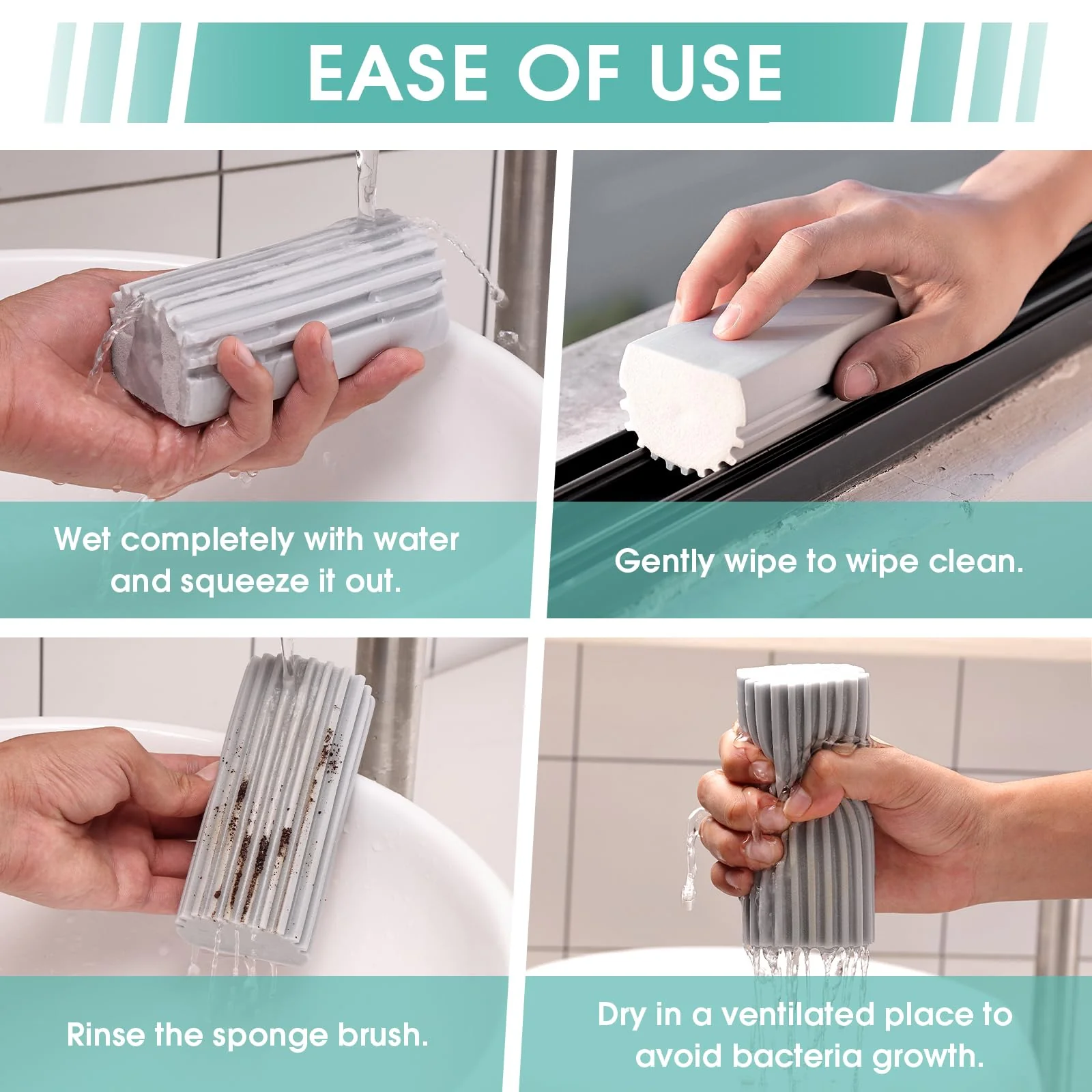 8 Pack Damp Dusting Sponge Duster, Grey Dust Cleaning Sponge, Reusable Household Cleaning Sponge Tool for Blinds, floorboards, Fan Blades, Vents, Glass, Railings, Mirrors - Image 4