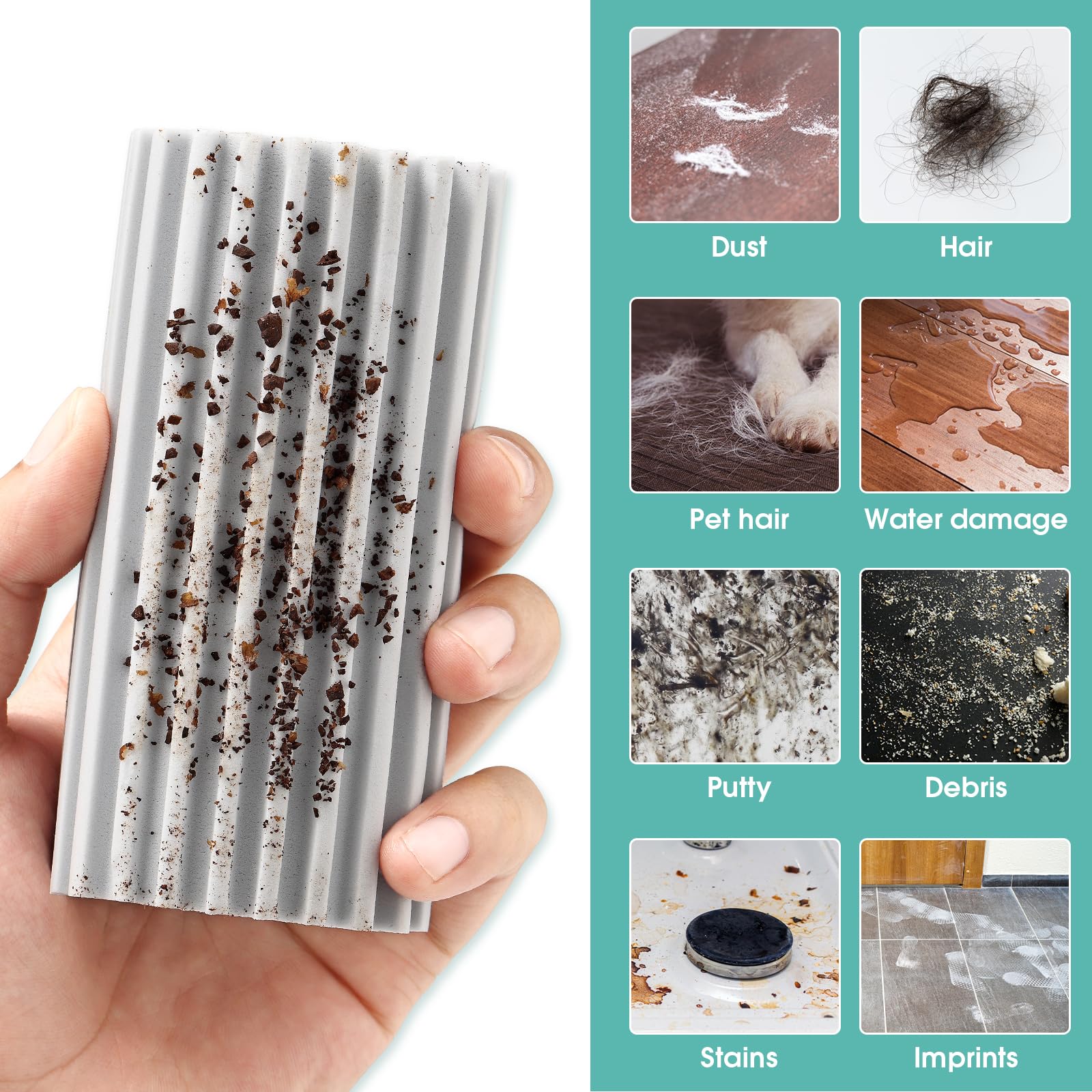 8 Pack Damp Dusting Sponge Duster, Grey Dust Cleaning Sponge, Reusable Household Cleaning Sponge Tool for Blinds, floorboards, Fan Blades, Vents, Glass, Railings, Mirrors - Image 5