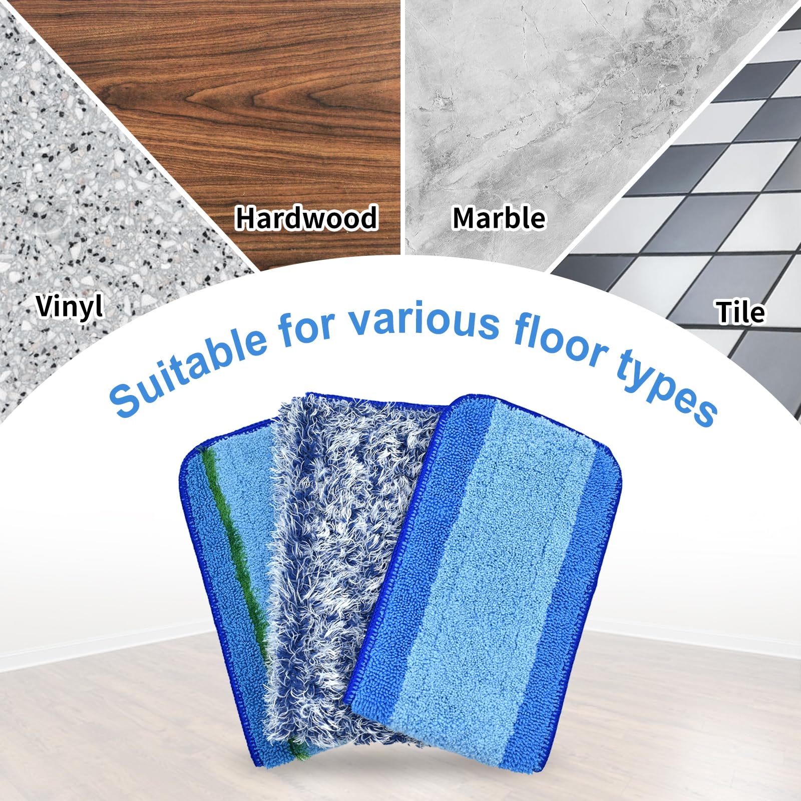 8 Pack Microfiber Cleaning Pad for Bona Mop Hardwood & Hard Surface Floors Dry and Wet Floor Cleaning - Includes 4 Microfiber Cleaning Pad, 2 Deep Clean Pads and 2 Dusting Pad - Dual Zone Cleaning - Image 4
