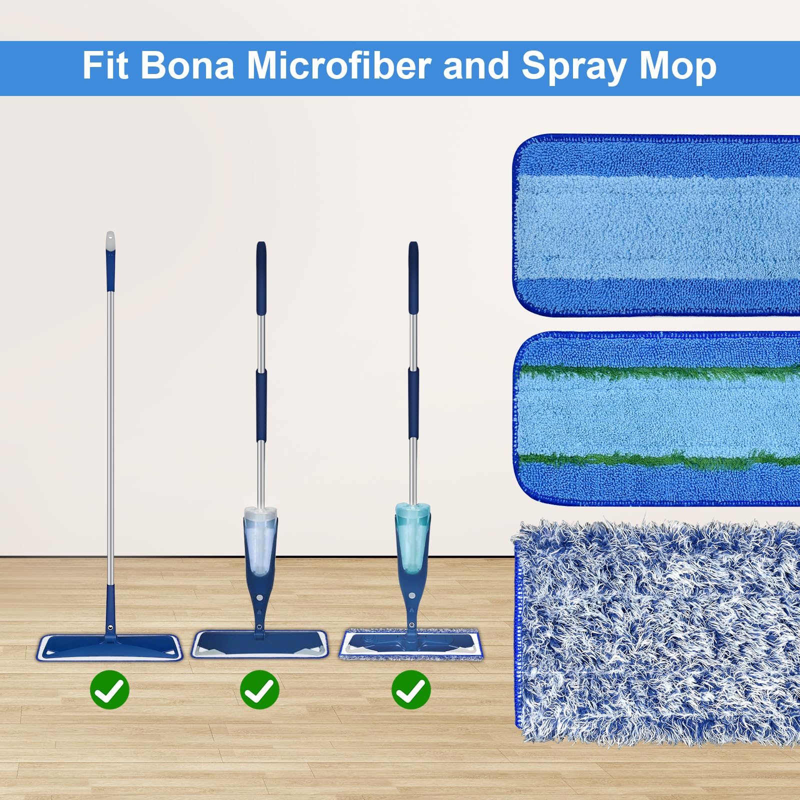8 Pack Microfiber Cleaning Pad for Bona Mop Hardwood & Hard Surface Floors Dry and Wet Floor Cleaning - Includes 4 Microfiber Cleaning Pad, 2 Deep Clean Pads and 2 Dusting Pad - Dual Zone Cleaning - Image 5