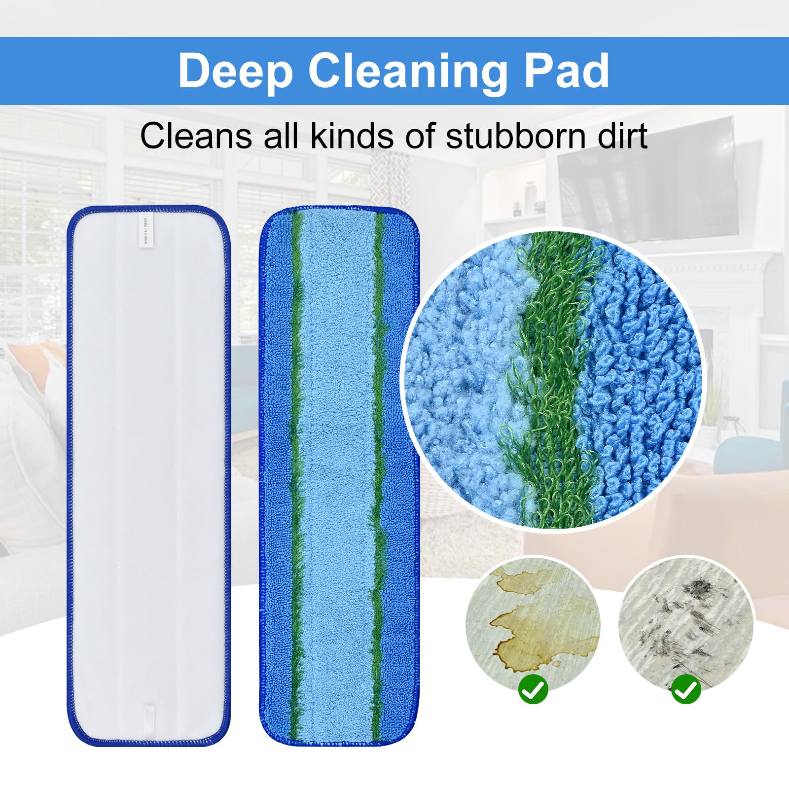 8 Pack Microfiber Cleaning Pad for Bona Mop Hardwood & Hard Surface Floors Dry and Wet Floor Cleaning - Includes 4 Microfiber Cleaning Pad, 2 Deep Clean Pads and 2 Dusting Pad - Dual Zone Cleaning - Image 7