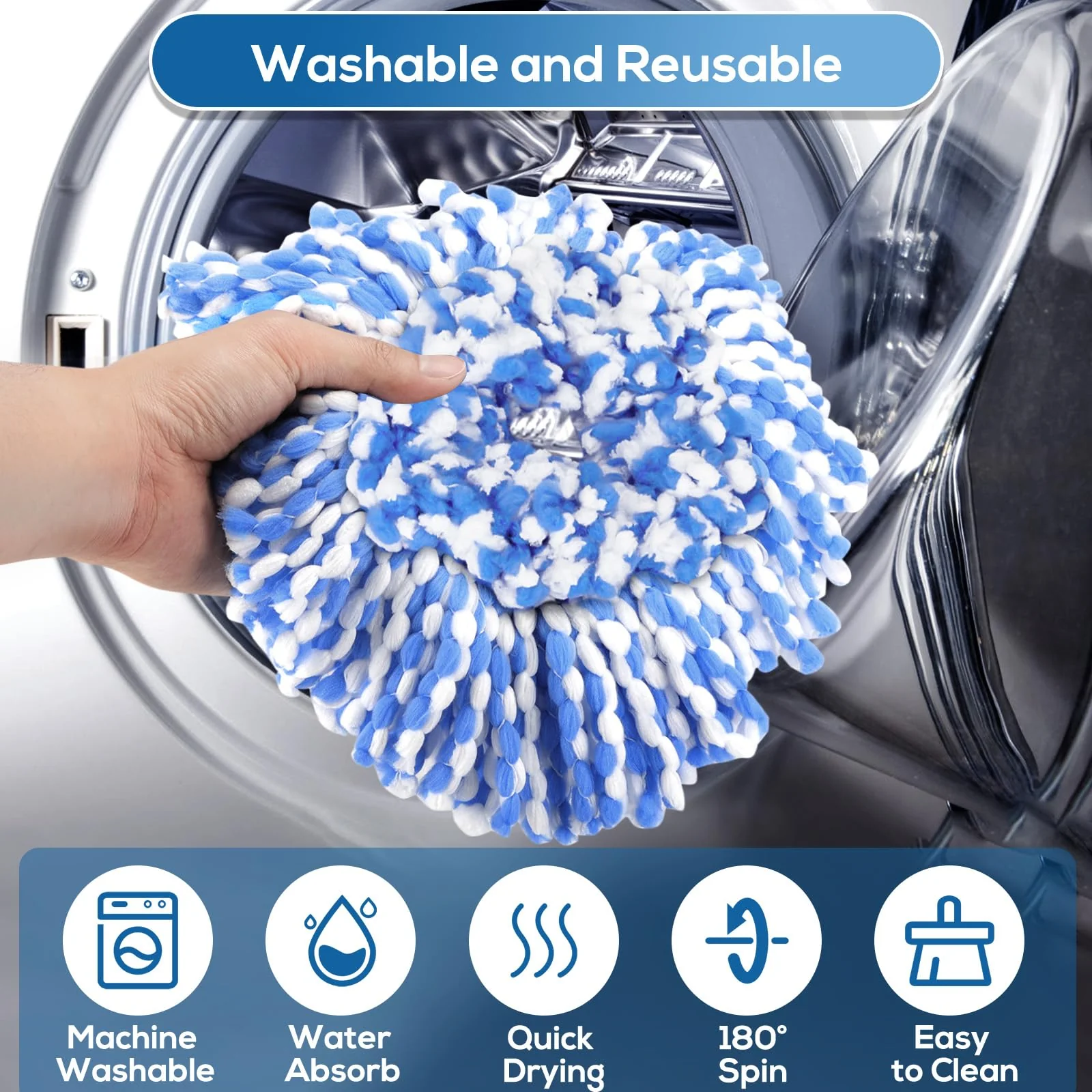 8 Pack RinseClean Spin Mop Replacement Head Refills Compatible with O Ceda RinseClean 2 Tank System, Blue Microfiber Mop Refills for Floor Cleaning - Image 4