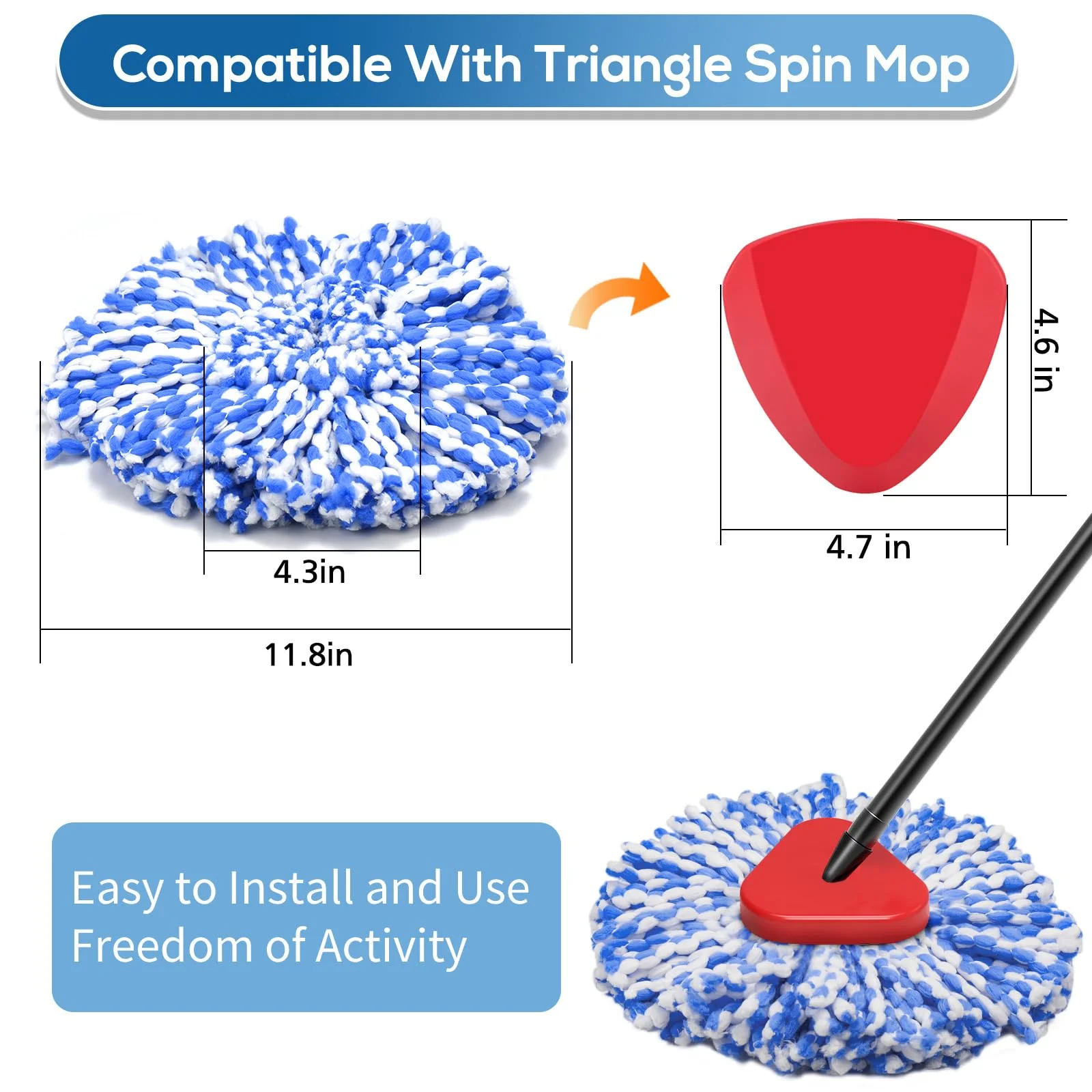 8 Pack RinseClean Spin Mop Replacement Head Refills Compatible with O Ceda RinseClean 2 Tank System, Blue Microfiber Mop Refills for Floor Cleaning - Image 7