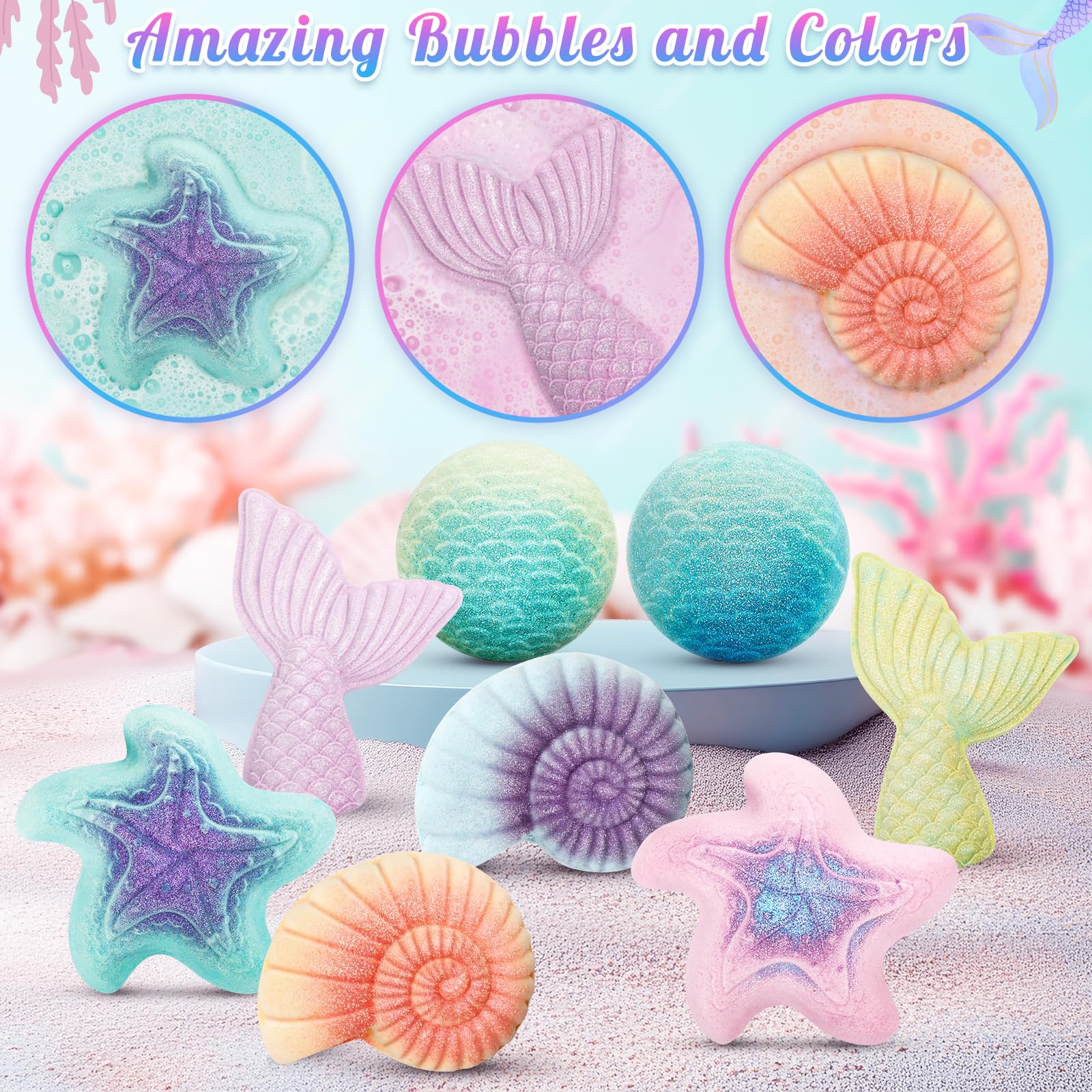 8 Packs Bath Bombs for Kids Girls, Mermaid Bath Bomb with Surprise Toys Inside, Princess Bubble Bath Toys for Kids Aged 4-8, Christmas Birthday Gifts for Girls 3 4 5 6 7 8 - Image 5