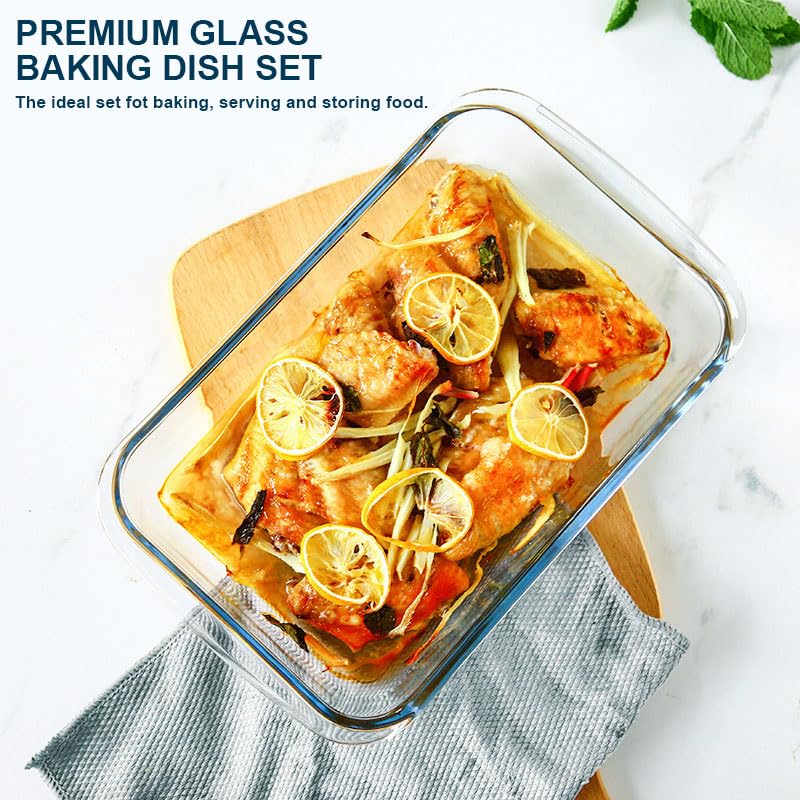 8-Piece Deep Glass Baking Dish Set with Plastic lids,Rectangular Glass Bakeware Set with Lids, Baking Pans for Lasagna, Leftovers, Cooking, Kitchen, Freezer-to-Oven and Dishwasher, Gray - Image 5