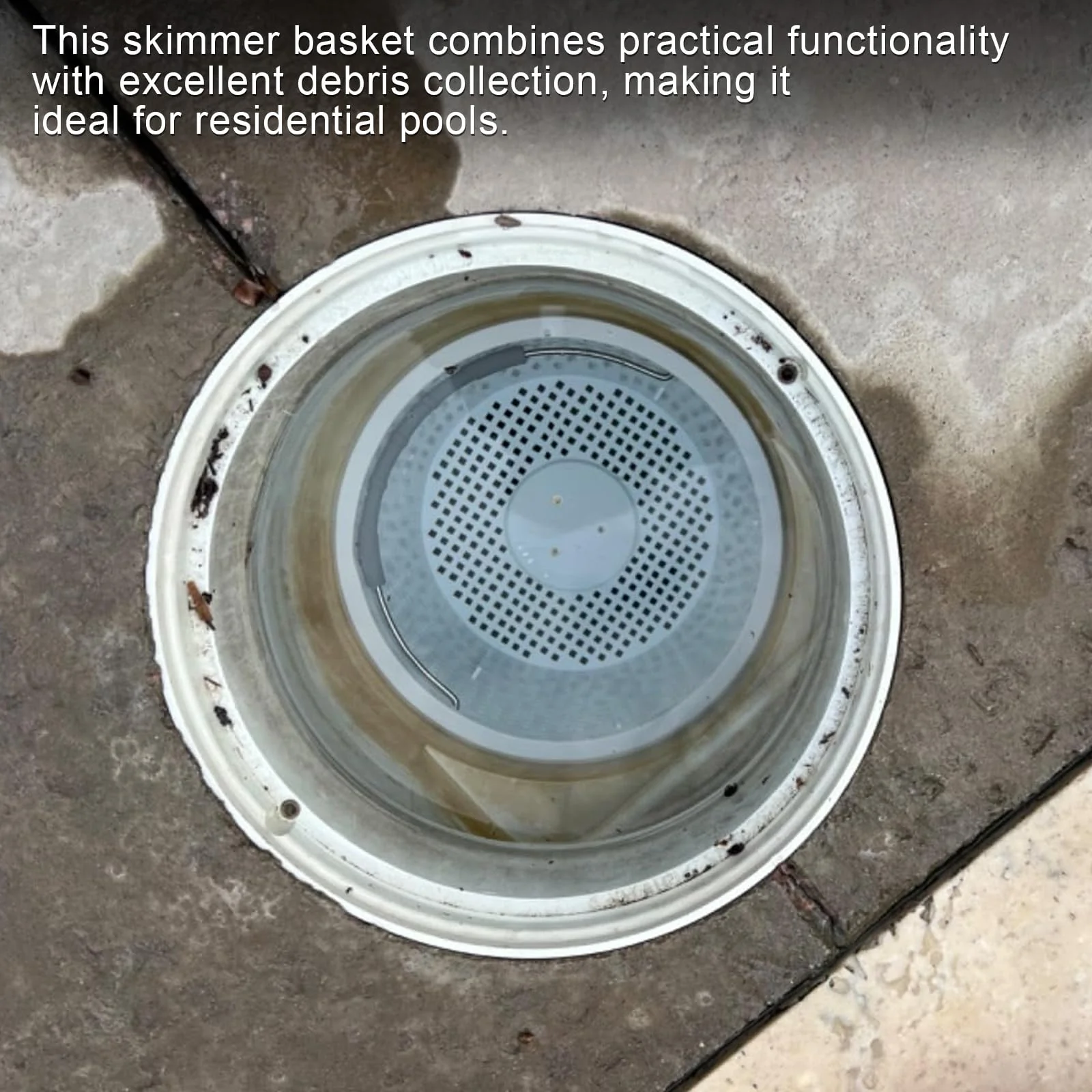 8" Pool Skimmer Basket for Inground Pool Compatible with Pentair U-3 Skimmer Basket 08650-0007 and Hayward SP1070 SPX1070E Pool Basket ，Stainless Steel Handle，Rubber Grip & Built in weighting，White - Image 4
