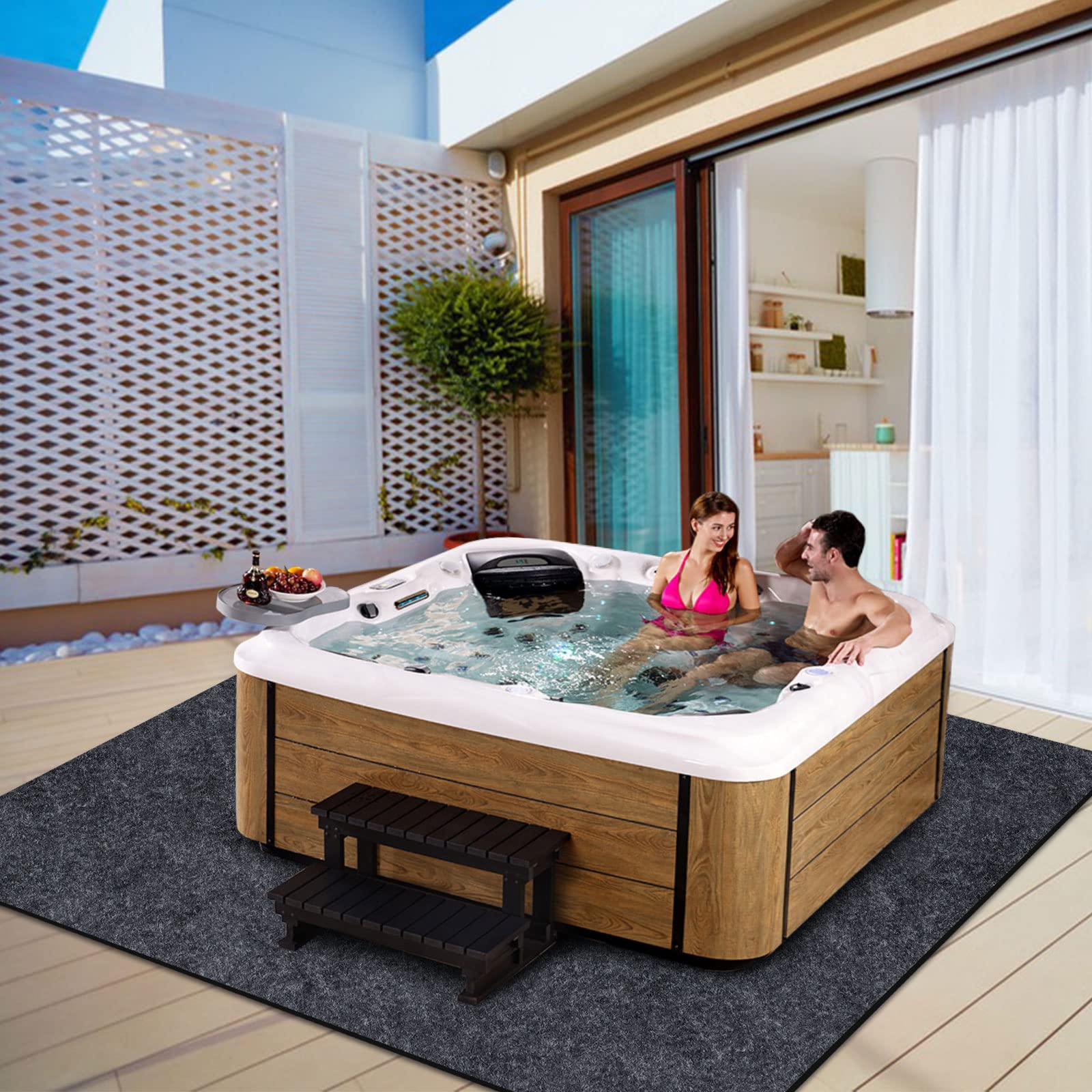 80 * 80 inch Round Inflatable Hot Tub Mat, Outdoor Indoor, Waterproof Slip-Proof Backing, Absorbent Spa Pool Ground Base Flooring Protector for Hot Tub Pool - Image 2