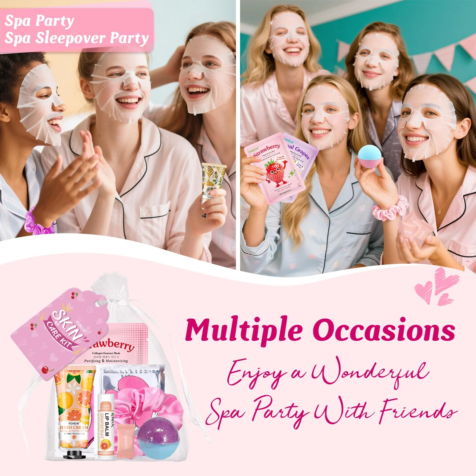 80PCS Spa Party Supplies for Girls, Include Facial Masks, Lip Balm, Hand Cream, Under Eye Patches, Lip Mask, Foot Bath Bombs, Compressed Towels, Sleepover and Spa Birthday Party Supplies for Girls - Image 5