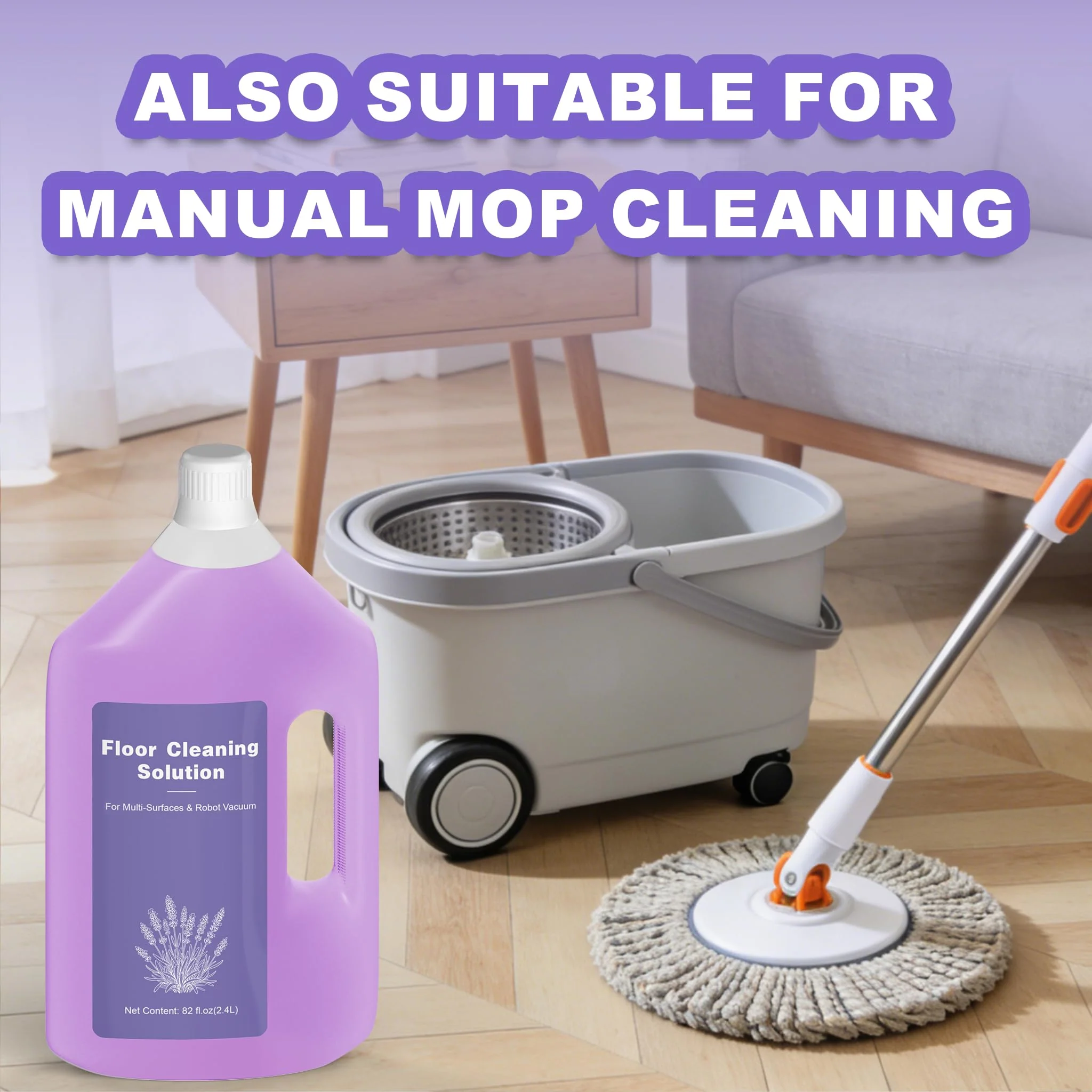 82 FL OZ/2.4 L Lavender Scented Floor Cleaning Solution Compatible with Dreame Cleaning Solution, Low Foam & No Residue, Floor Cleaner for All Robot Vacuum and Wireless Wet Dry Vacuum Cleaners - Image 3