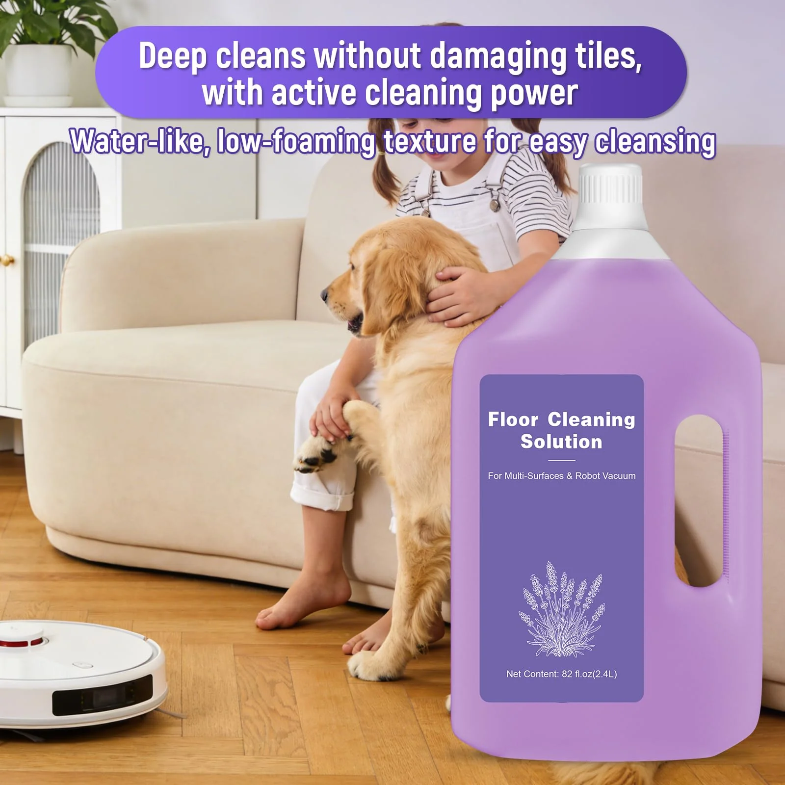 82 FL OZ/2.4 L Lavender Scented Floor Cleaning Solution Compatible with Dreame Cleaning Solution, Low Foam & No Residue, Floor Cleaner for All Robot Vacuum and Wireless Wet Dry Vacuum Cleaners - Image 4
