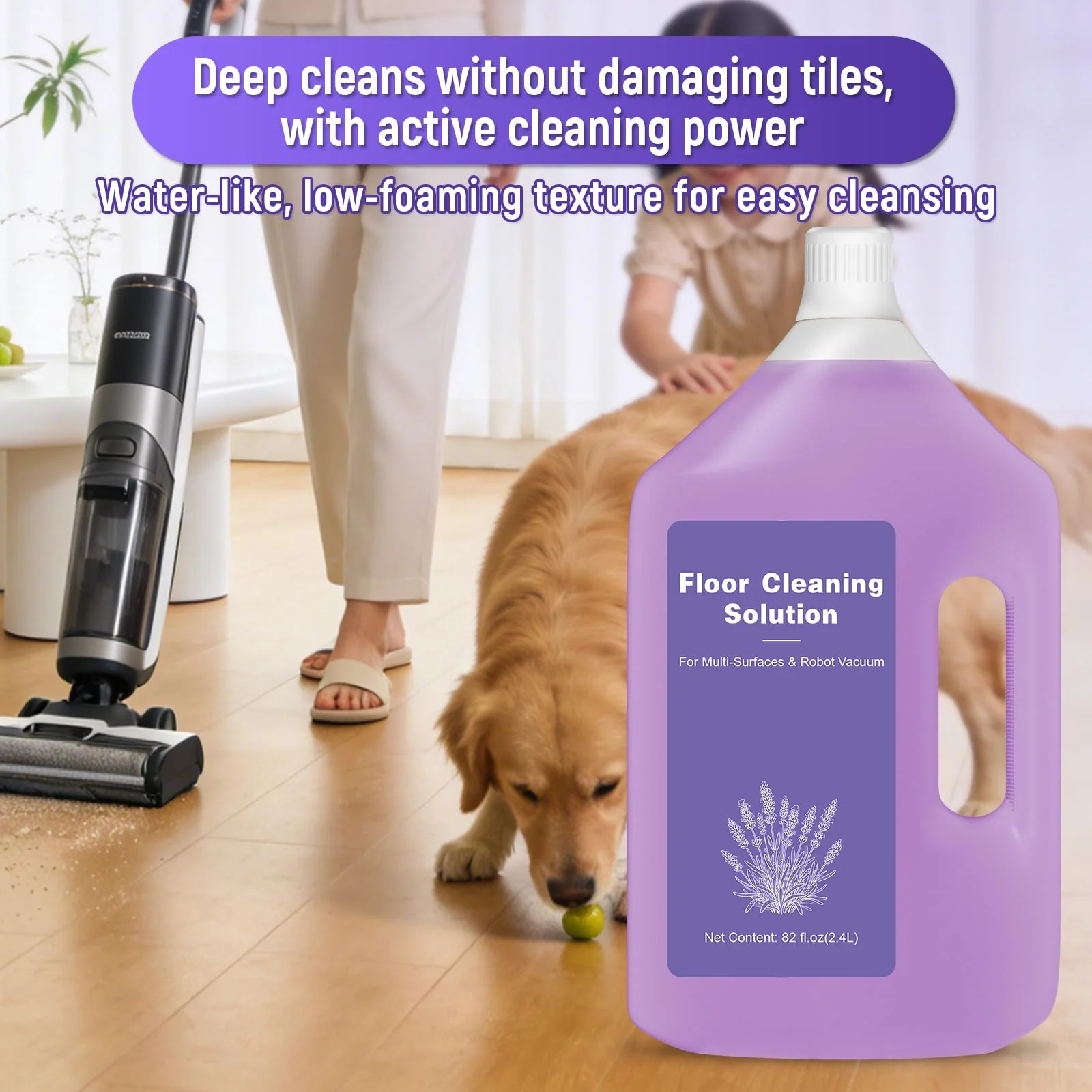 82 FL OZ/2.4 L Lavender Scented Floor Cleaning Solution Compatible with Dreame Cleaning Solution, Low Foam & No Residue, Floor Cleaner for All Robot Vacuum and Wireless Wet Dry Vacuum Cleaners - Image 5