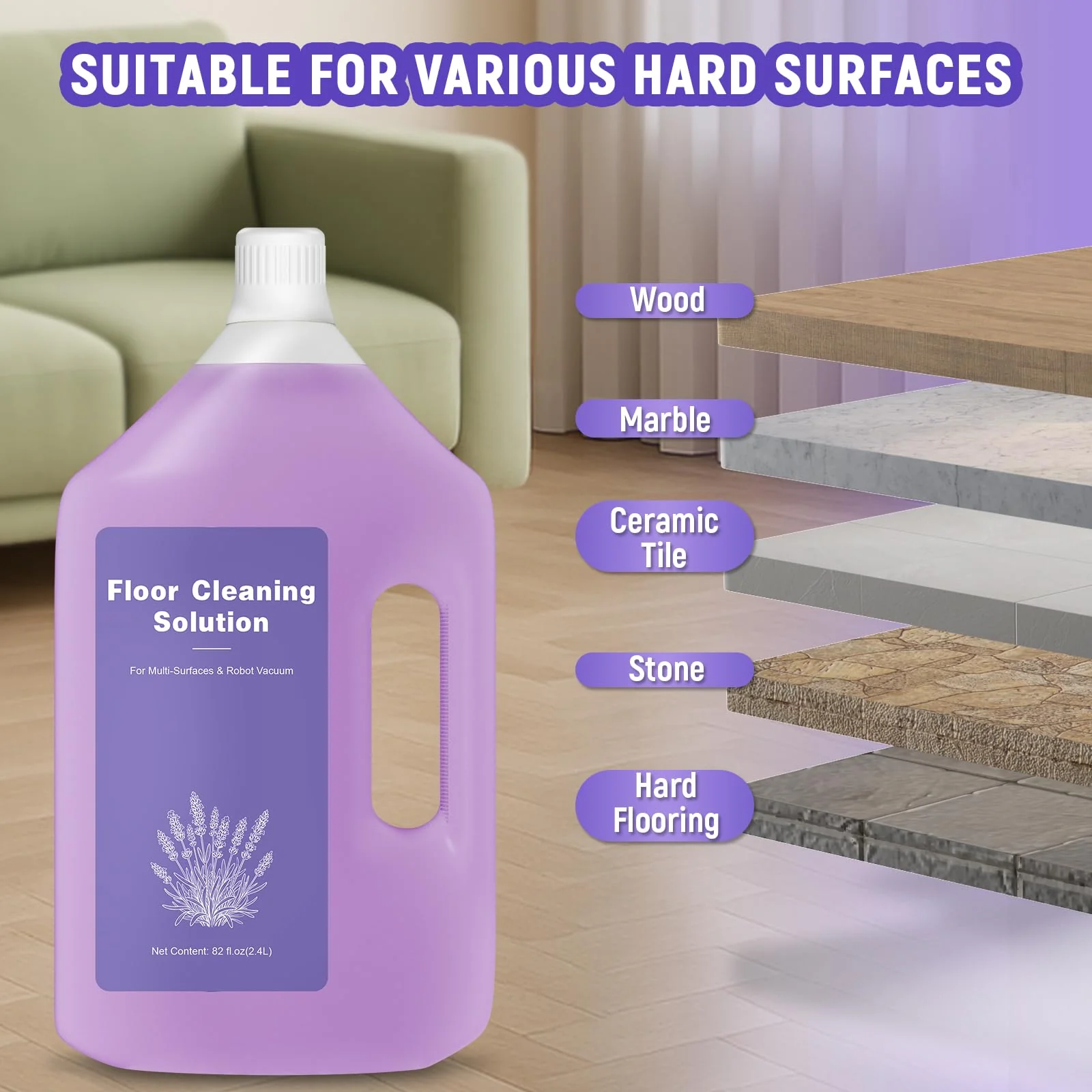 82 FL OZ/2.4 L Lavender Scented Floor Cleaning Solution Compatible with Dreame Cleaning Solution, Low Foam & No Residue, Floor Cleaner for All Robot Vacuum and Wireless Wet Dry Vacuum Cleaners - Image 7