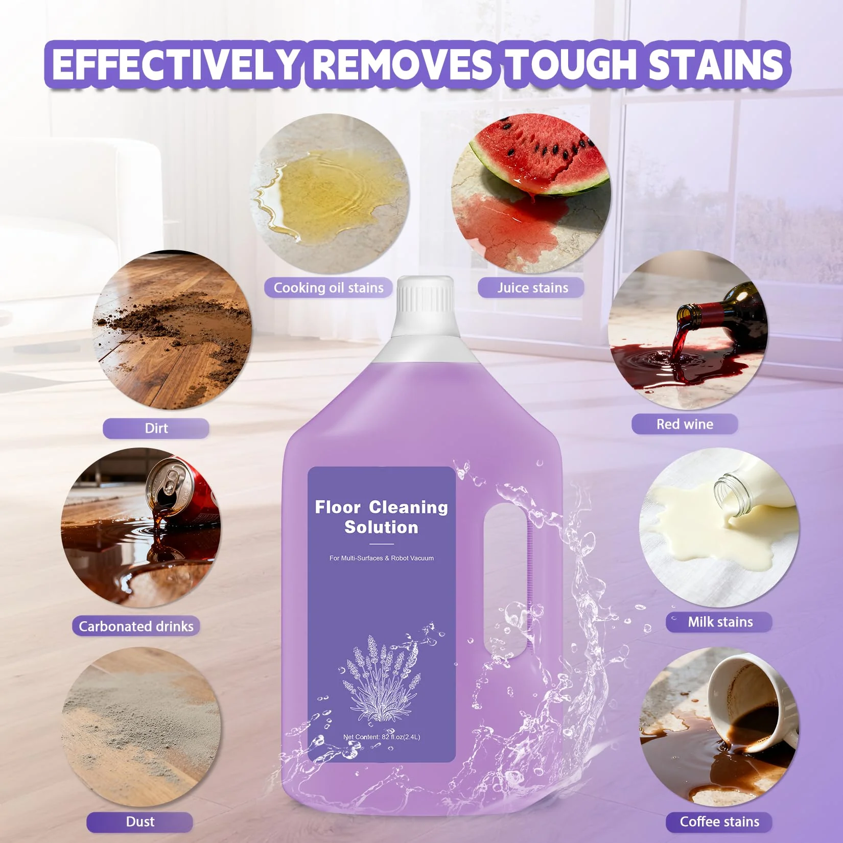 82 FL OZ/2.4 L Lavender Scented Floor Cleaning Solution Compatible with Dreame Cleaning Solution, Low Foam & No Residue, Floor Cleaner for All Robot Vacuum and Wireless Wet Dry Vacuum Cleaners - Image 8