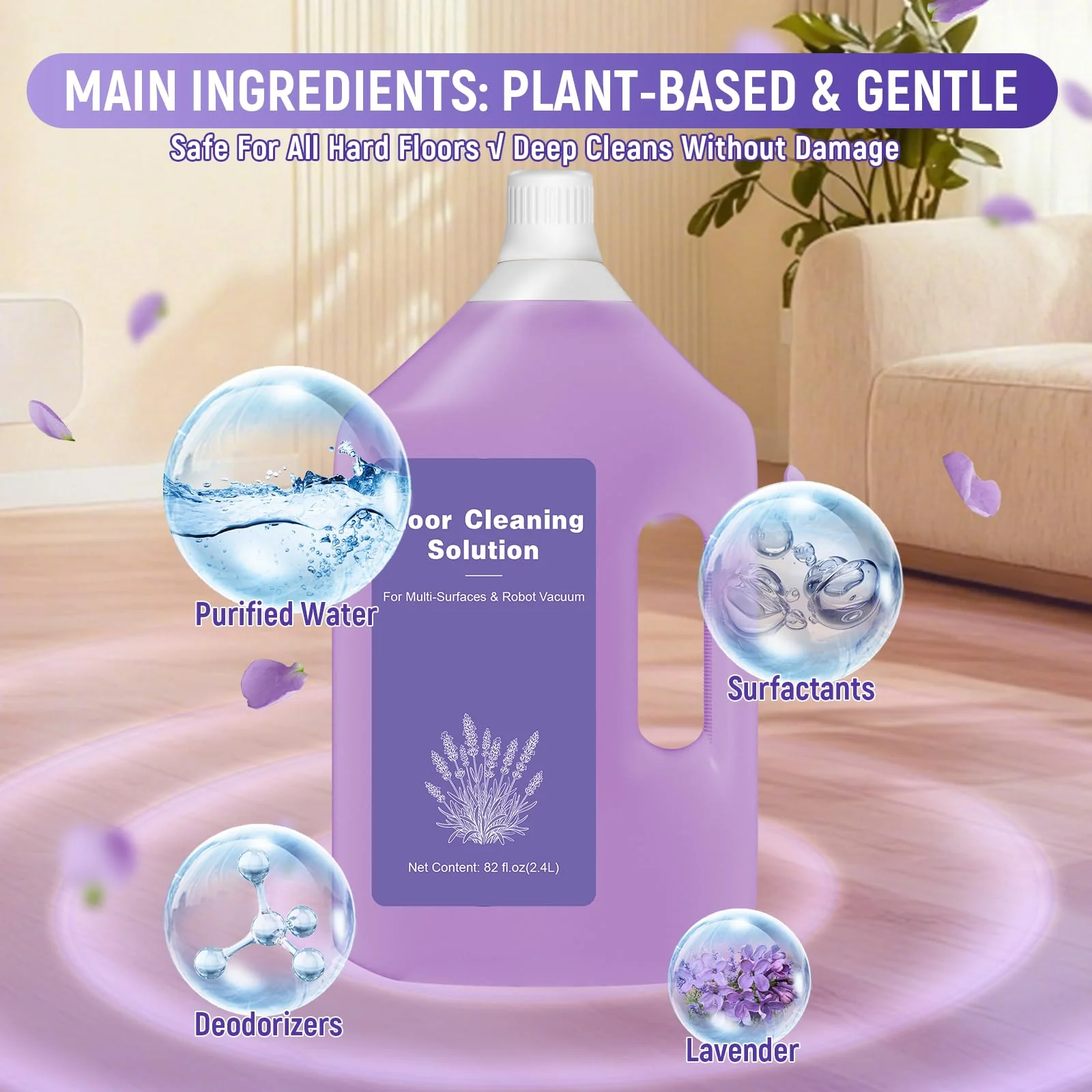 82 FL OZ/2.4 L Lavender Scented Floor Cleaning Solution Compatible with Dreame Cleaning Solution, Low Foam & No Residue, Floor Cleaner for All Robot Vacuum and Wireless Wet Dry Vacuum Cleaners - Image 9
