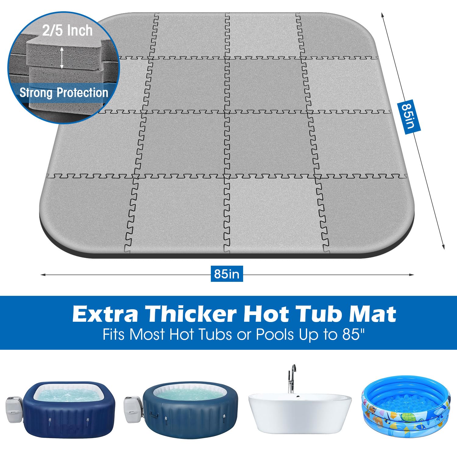 85 * 85 Inch Hot Tub Mat,Inflatable Hot Tub Accessories，Extra Thick Large Hot Tub Eva Foam Pad Padding Foundation for Outdoor Indoor,Portable Spa Pool Accessories Ground Base Flooring Mat Protector - Image 3