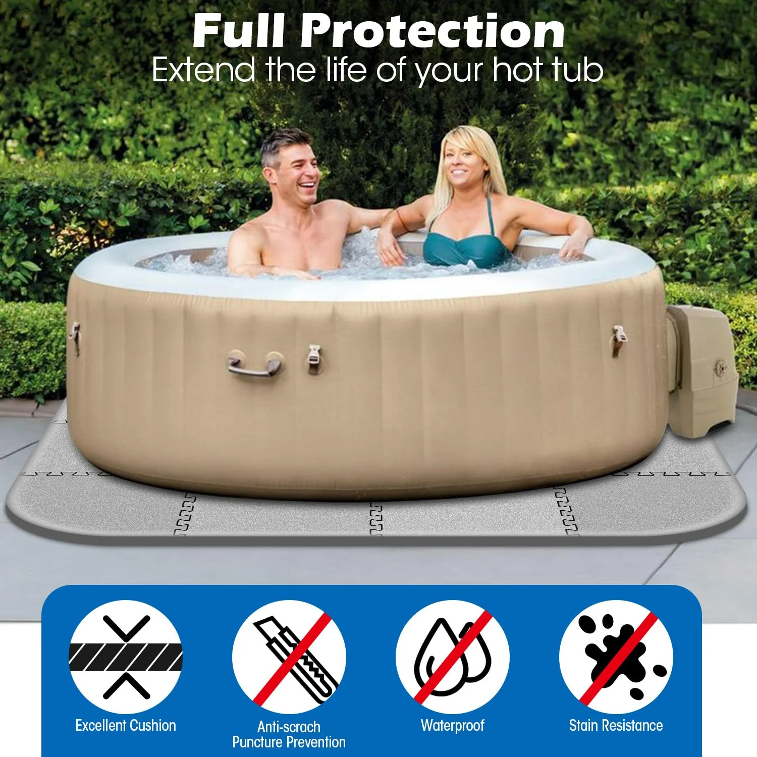 85 * 85 Inch Hot Tub Mat,Inflatable Hot Tub Accessories，Extra Thick Large Hot Tub Eva Foam Pad Padding Foundation for Outdoor Indoor,Portable Spa Pool Accessories Ground Base Flooring Mat Protector - Image 5