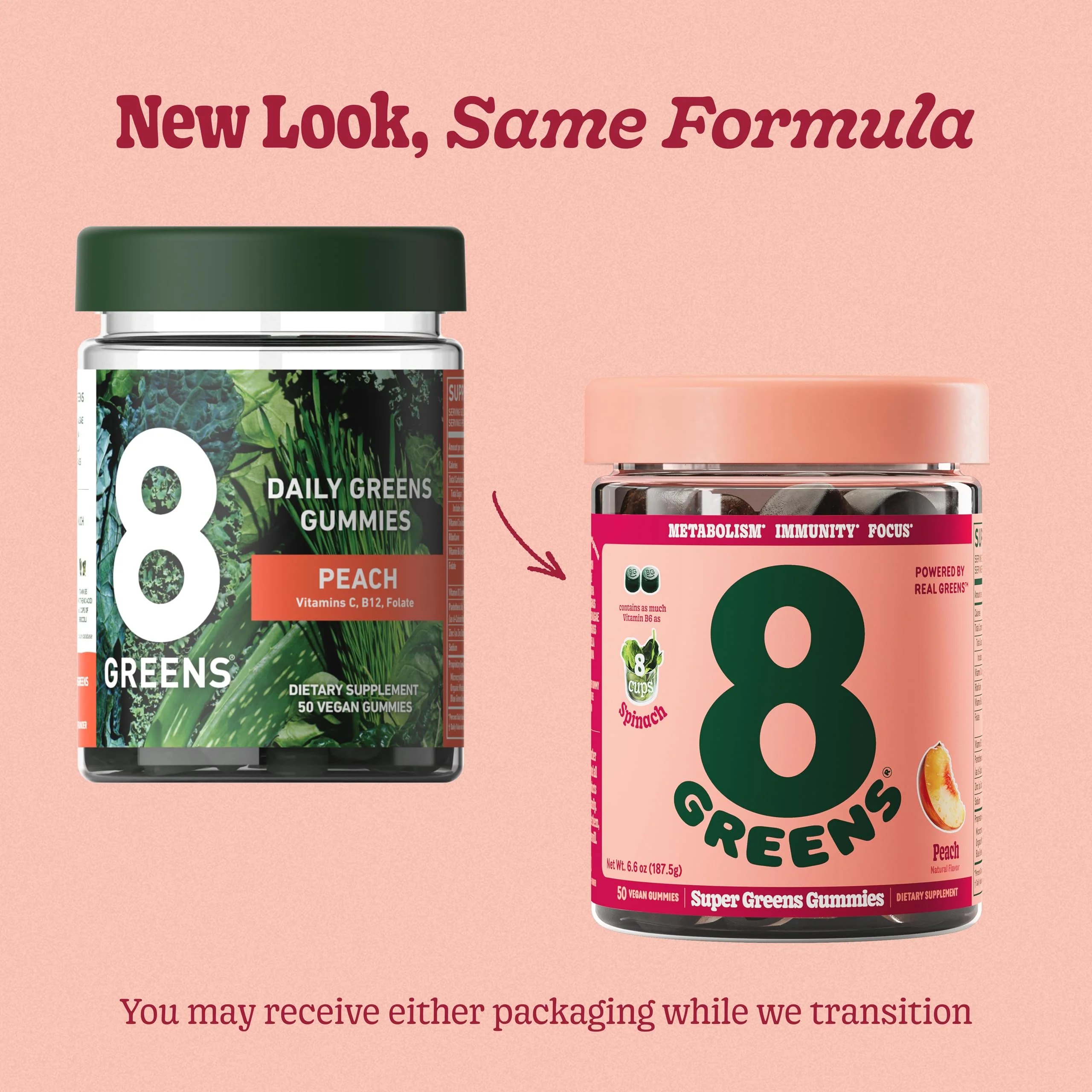 8Greens Supergreens Gummies | Super Greens Powder Superfood Gummy for Metabolism, Immunity & Focus, Digestive Health Enzymes, Organic: Chlorella, Spirulina, Aloe Vera, Peach Flavor, 150 Count - Image 2