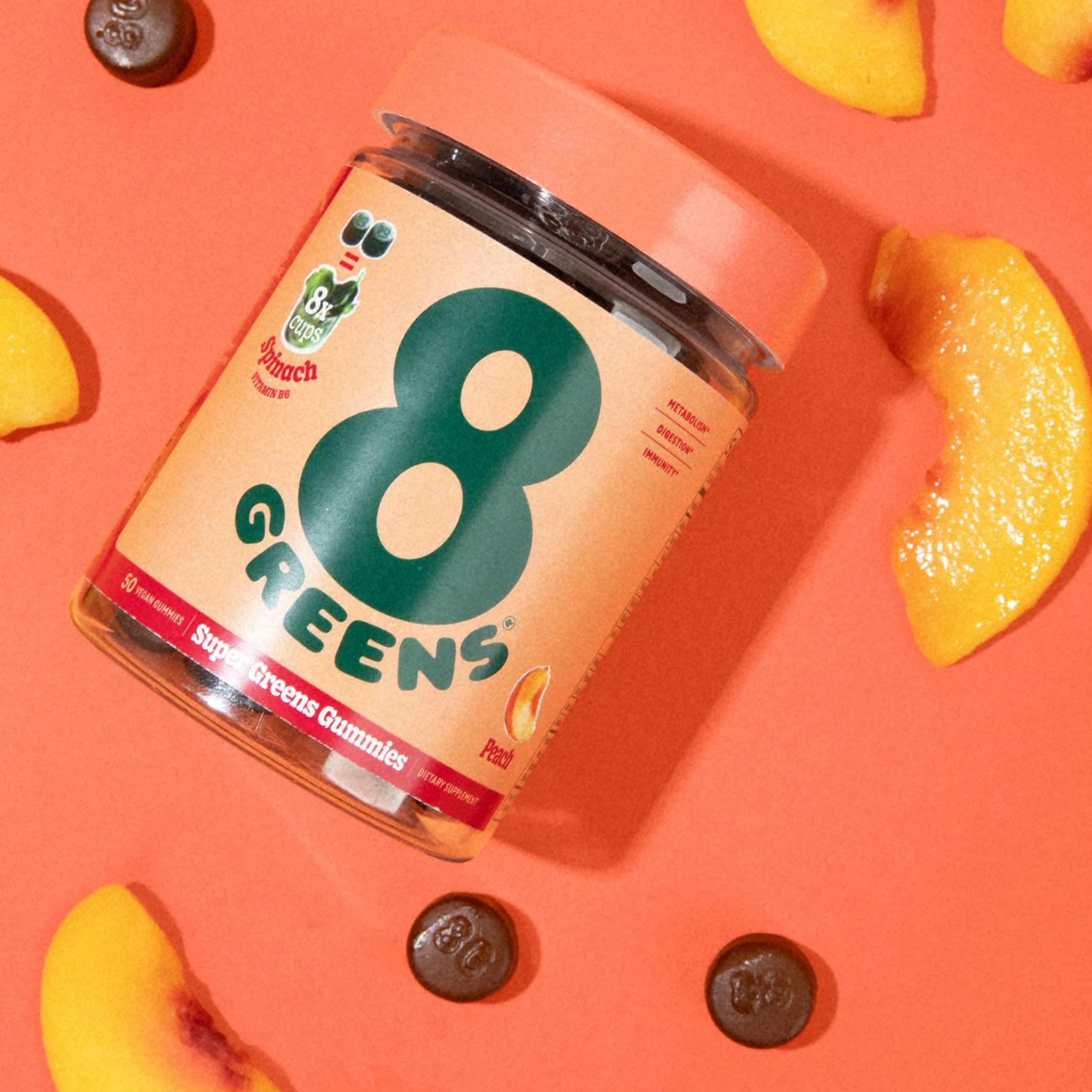 8Greens Supergreens Gummies | Super Greens Powder Superfood Gummy for Metabolism, Immunity & Focus, Digestive Health Enzymes, Organic: Chlorella, Spirulina, Aloe Vera, Peach Flavor, 150 Count - Image 9