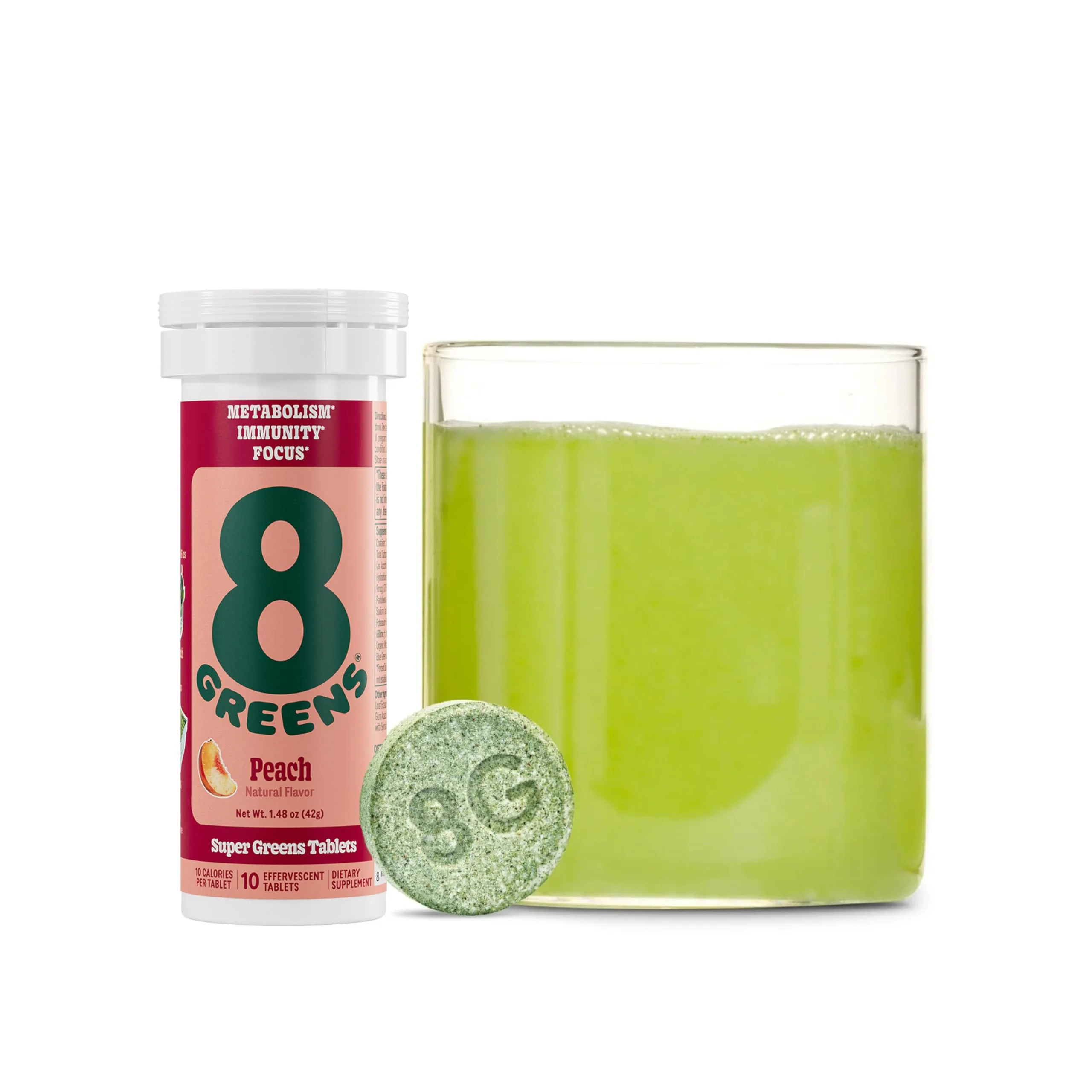 8Greens Supergreens Tablets | Super Greens Powder Superfood, Metabolism Immunity & Focus, Daily Greens Effervescent Tablets, Organic: Aloe Vera, Spirulina, Chlorella, Peach, Tube 60 Servings. - Image 2
