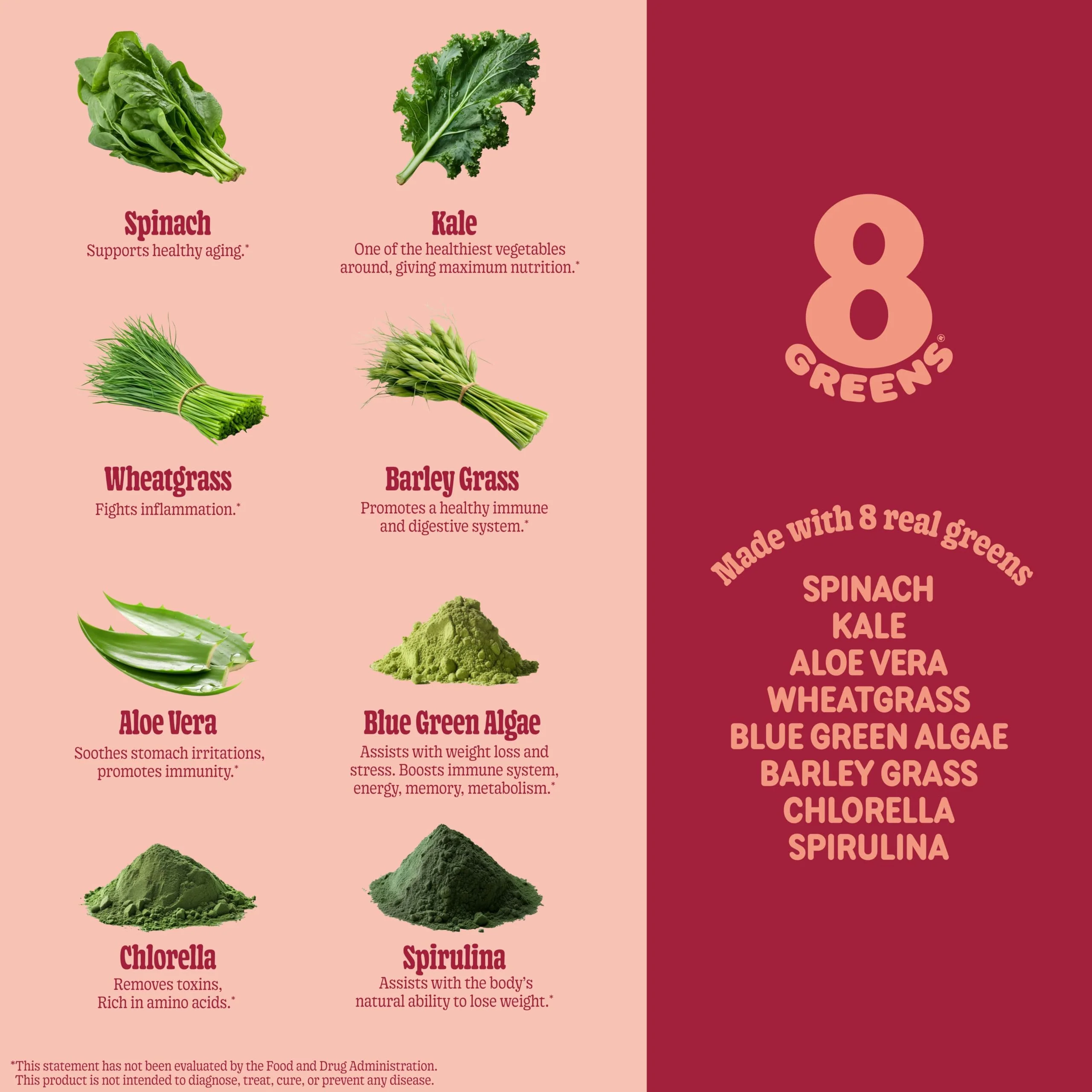 8Greens Supergreens Tablets | Super Greens Powder Superfood Tablet, Metabolism Immunity & Focus, Daily Greens Effervescent Tablets, Organic: Aloe Vera, Spirulina, Chlorella, Peach, 10 Servings - Image 2