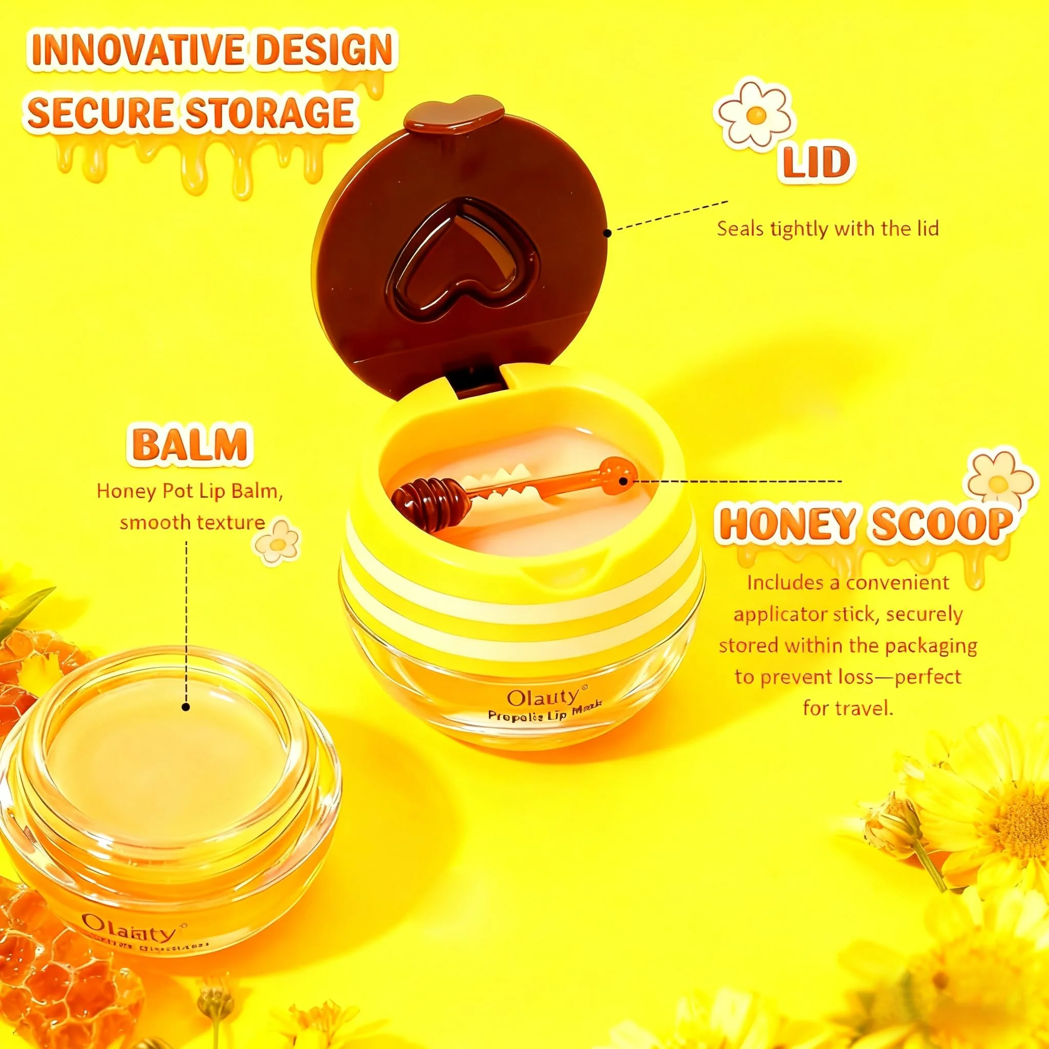 8PCS Bee Lip Balm Lip Mask Honey Pot, Mothers Day Party Favors, Strawberry, Watermelon, Apple Lime, Cherry, Mint, Coconut, Peach, Moisturizing Honey Balm Bulk Gifts, Teacher Appreciation Gifts - Image 3