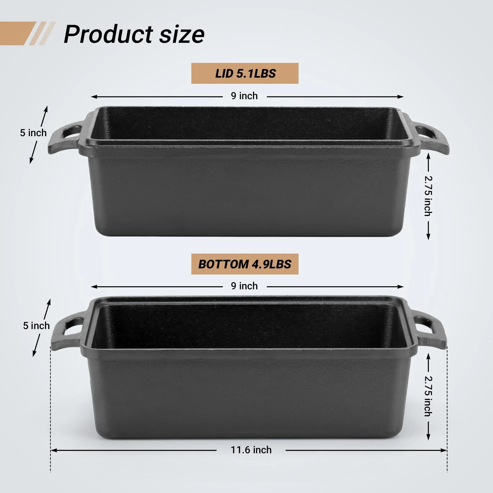 9×5 Inch Cast Iron Loaf Pan with Lid | Bread Baking Pans | Even Heat Distribution for Homemade Bread, Cake, Meatloaf, 2 Piece Set - Image 5