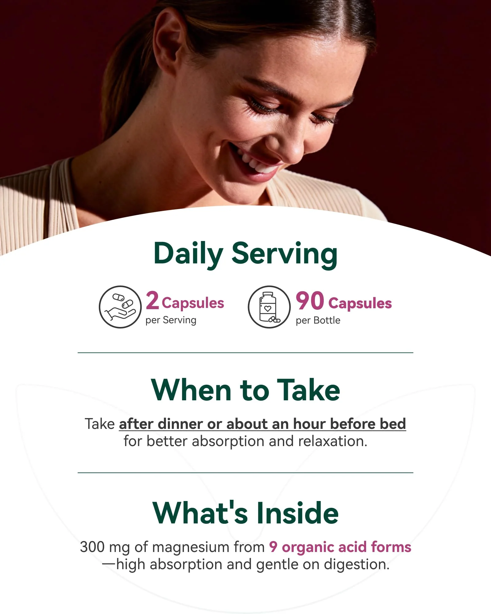 9-in-1 Magnesium Complex, 300mg Magnesium from 9 Organic Forms, Glycinate, Citrate, Malate, High Absorption for Sleep & Relaxation, Energy & Muscle Support, 90 Capsules - Image 8