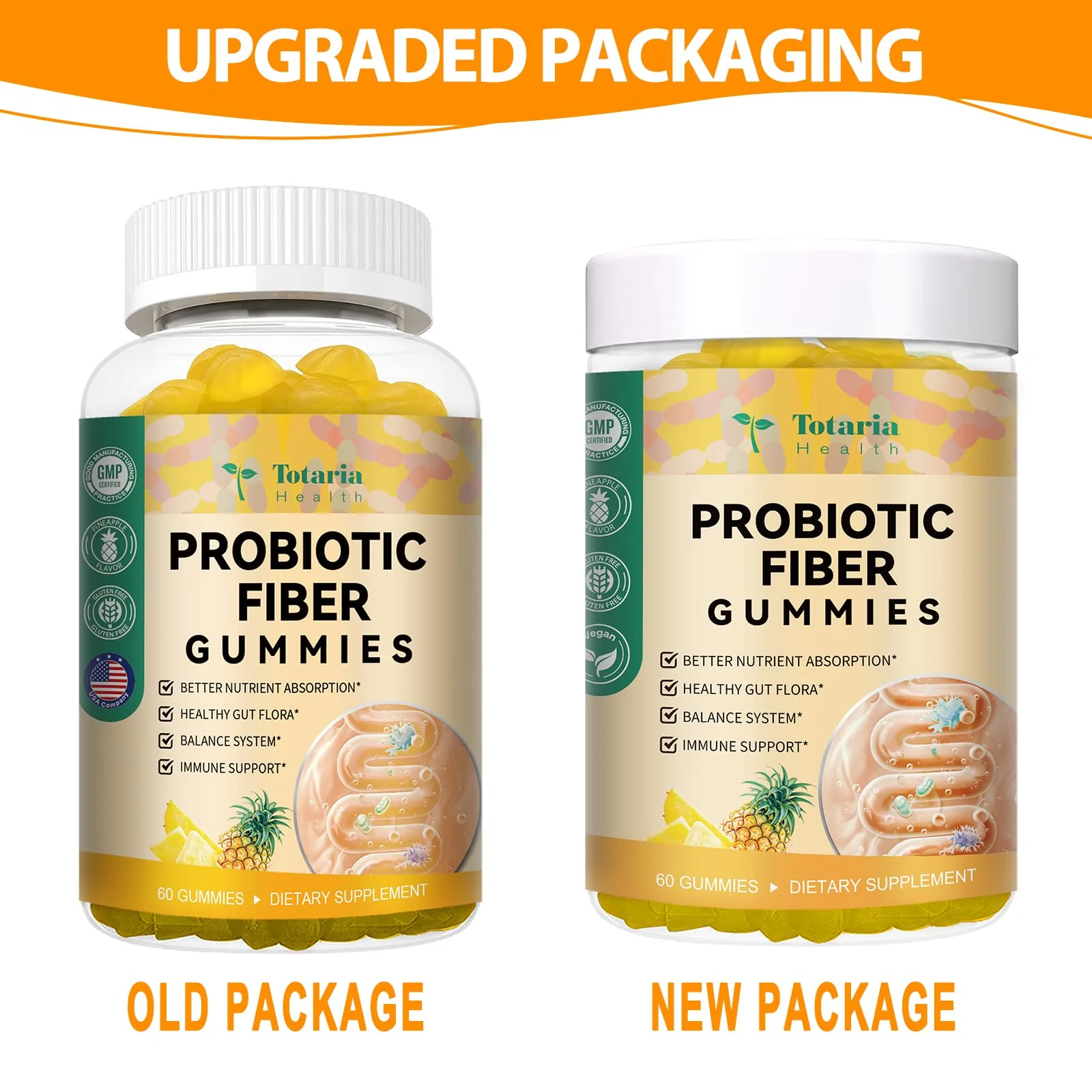 9-in-1 Probiotic Prebiotic Fiber Gummies for Adults & Teens, Fiber Supplement Pro with 5 Billion CFU Bacillus Coagulans, Psyllium Husk, FOS, Inulin, ACV for Digestion & Gut, 60 Vegan Pineapple Gummies - Image 3