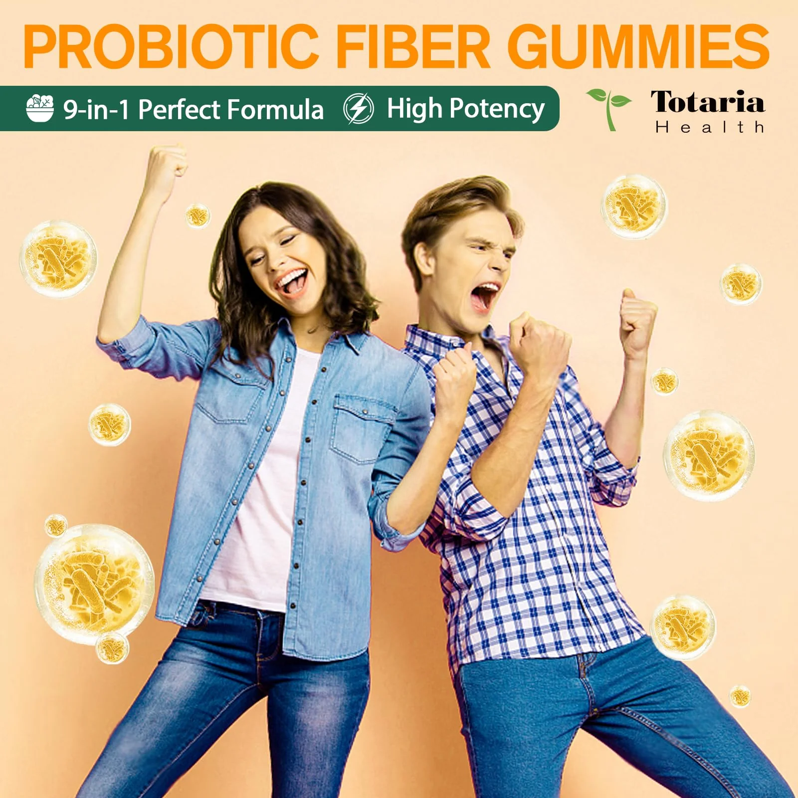 9-in-1 Probiotic Prebiotic Fiber Gummies for Adults & Teens, Fiber Supplement Pro with 5 Billion CFU Bacillus Coagulans, Psyllium Husk, FOS, Inulin, ACV for Digestion & Gut, 60 Vegan Pineapple Gummies - Image 9