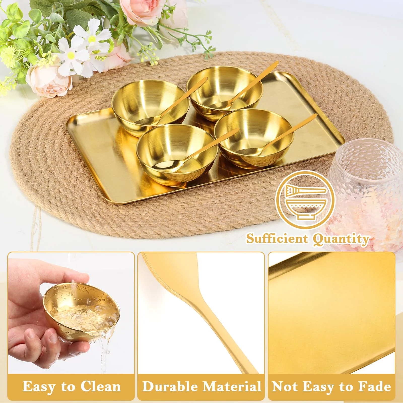 9 Pcs Gold Facial Supplies Large Gold Skincare Tray 4 Stainless Steel Facial Mask Mixing Bowls 4 Esthetician Mixing Spoons Spa Tray Esthetician Bowls for Mask Body Care Bathroom - Image 6