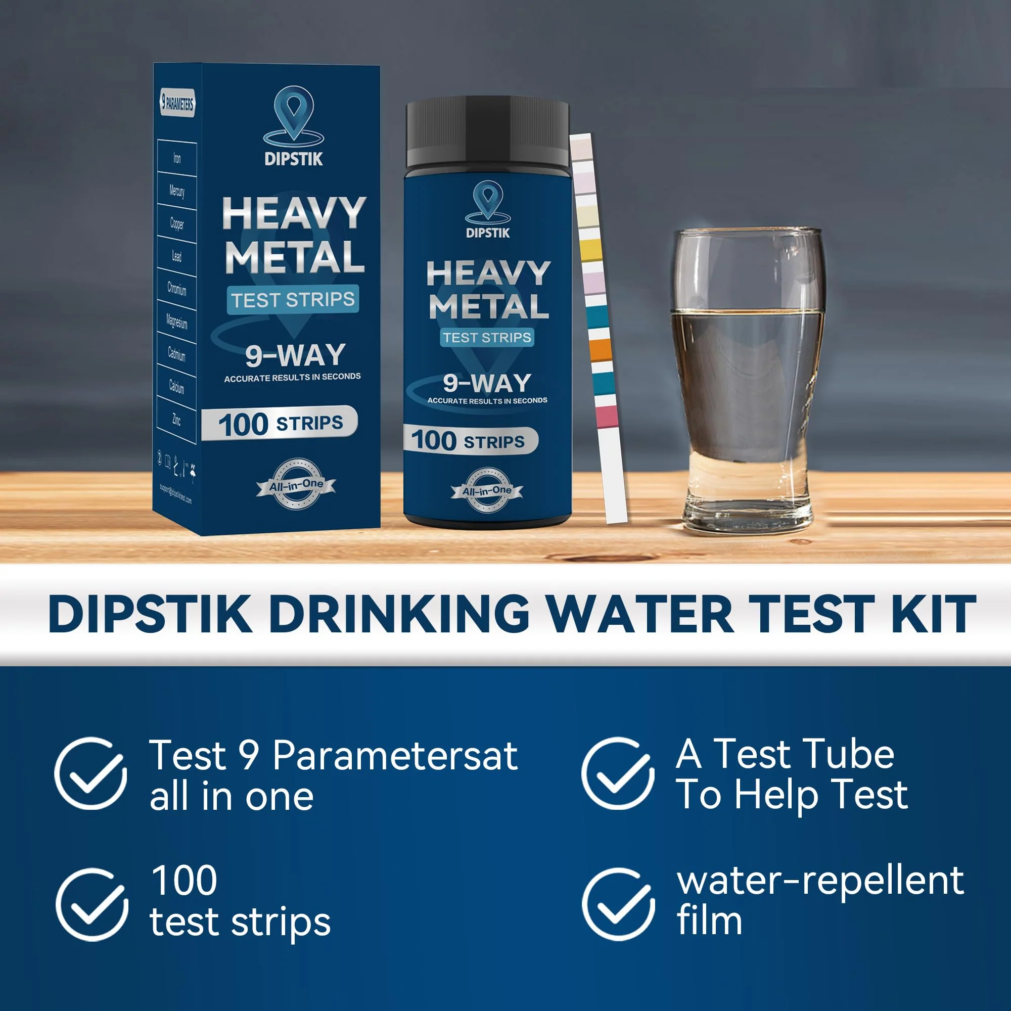 9 Way Heavy Metals Water Test Strips, 100ct Home Water Testing Kit for Iron, Mercury, Copper, Lead, Chromium, Magnesium, Cadmium, Calcium,Zinc - Image 3