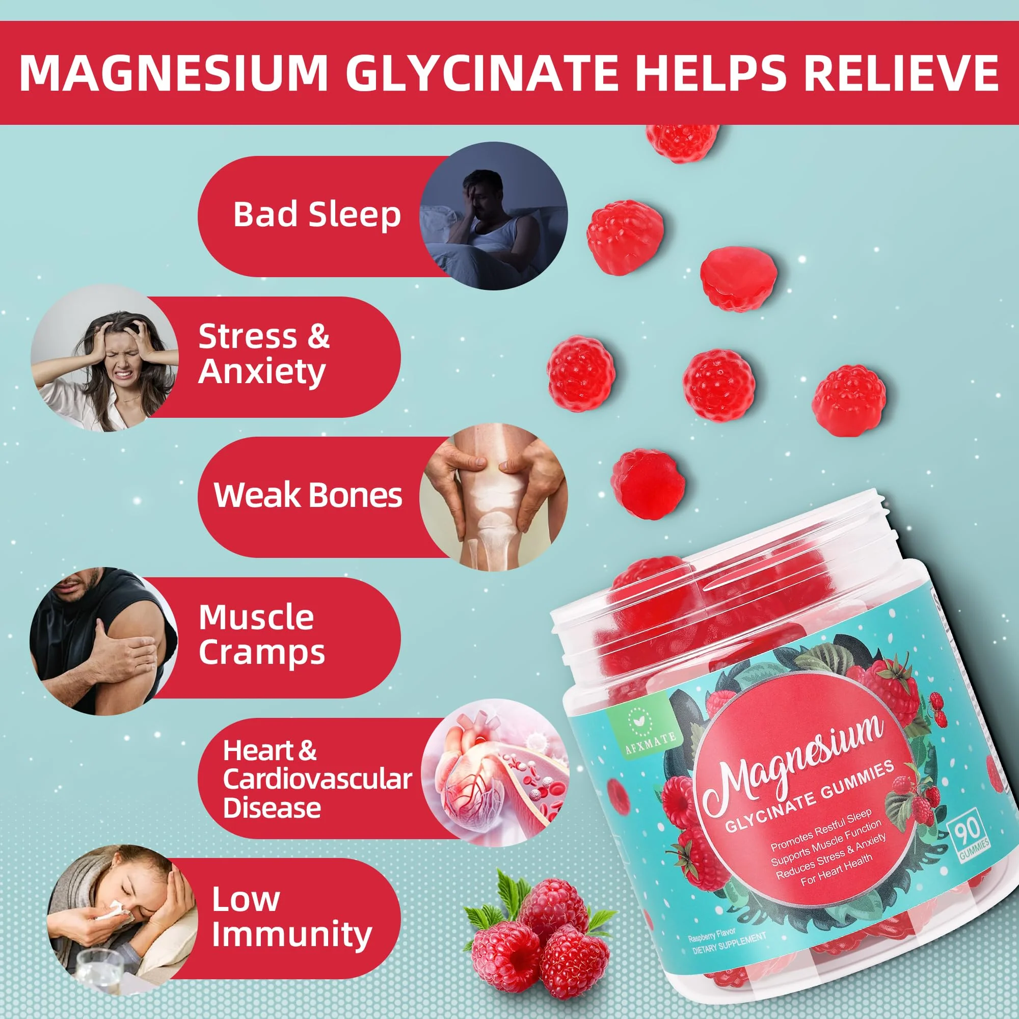 90 Count Magnesium Glycinate Gummies 400 mg - Sugar Free Magnesium Supplement for Adults with Glycinate & Malate, L-Theanine, Ashwagandha, Zinc, Vitamin B6 & D3, Supports Relaxation & Sleep - Image 6