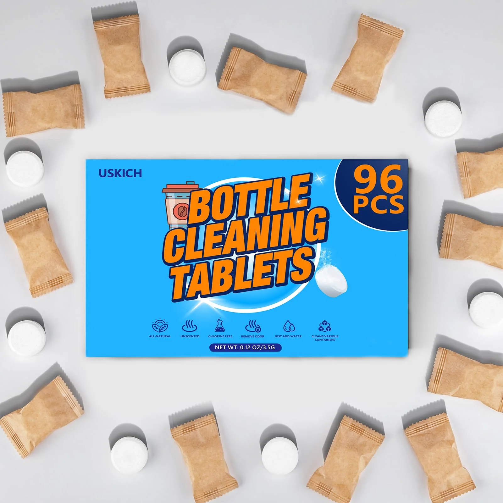 96Pack Water Bottle Cleaning Tablets, Bottle Bright Clean Stainless Steel, Thermos, Tumbler, Insulated and Reusable Water Bottles,Removes Stubborn Stains and Odors - Image 2