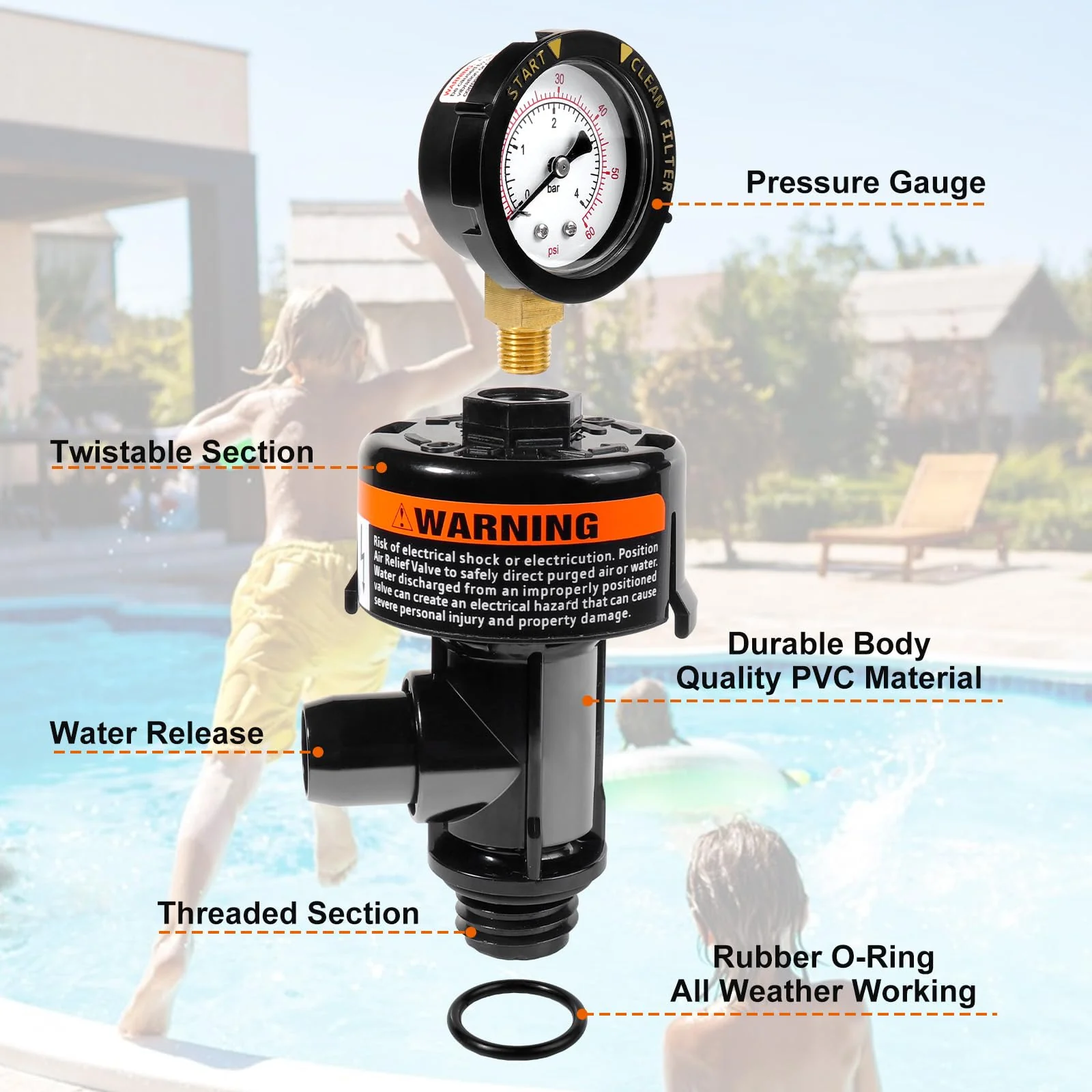 98209800 Manual Air Relief Valve Assembly with Pool Filter Pressure Gauge, Spa Pool Filter Pressure Valve Compatible with Pentair Air Relief Valve Fit for FNS, Clean and Clear, Quad De, 4000 Series - Image 2