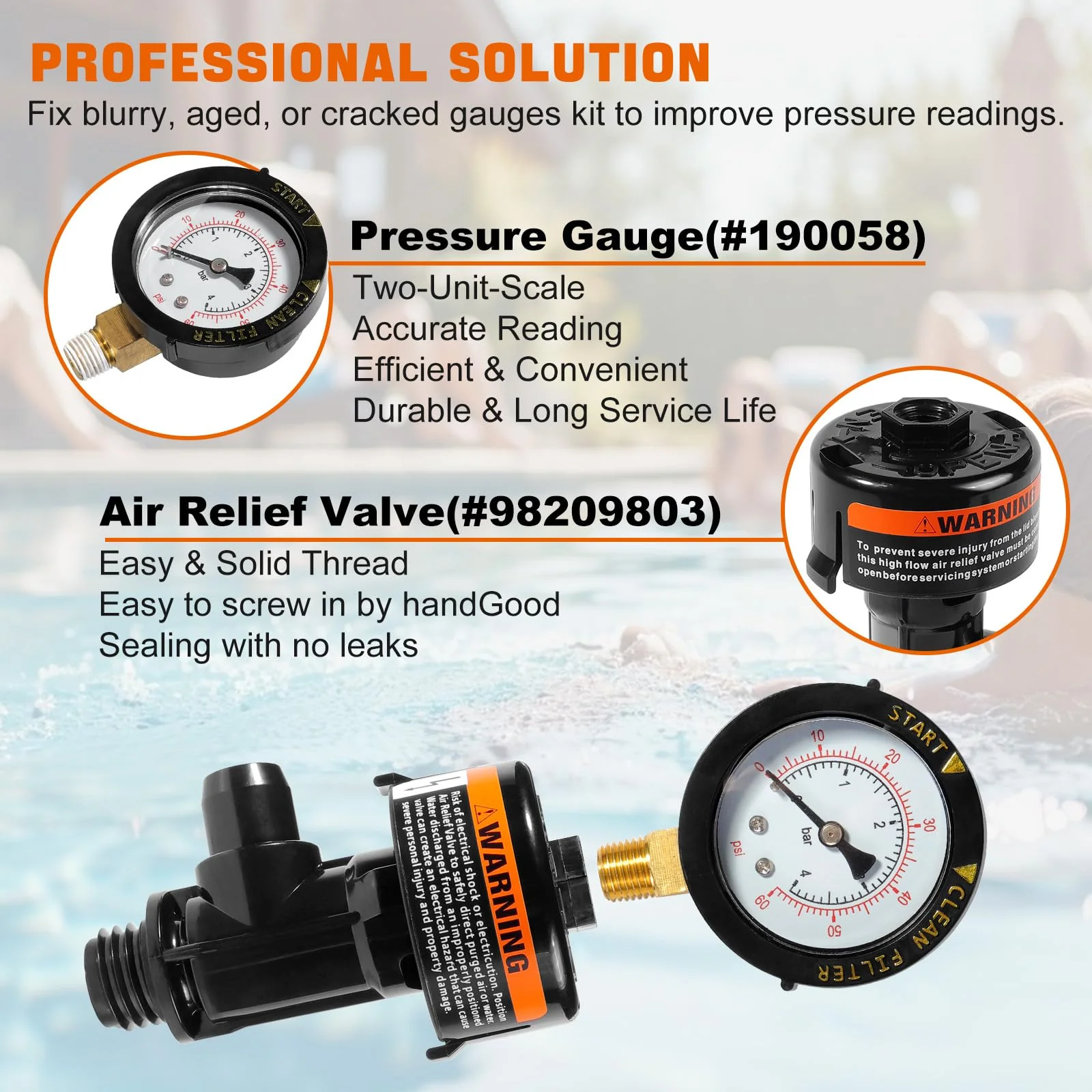98209800 Manual Air Relief Valve Assembly with Pool Filter Pressure Gauge, Spa Pool Filter Pressure Valve Compatible with Pentair Air Relief Valve Fit for FNS, Clean and Clear, Quad De, 4000 Series - Image 5
