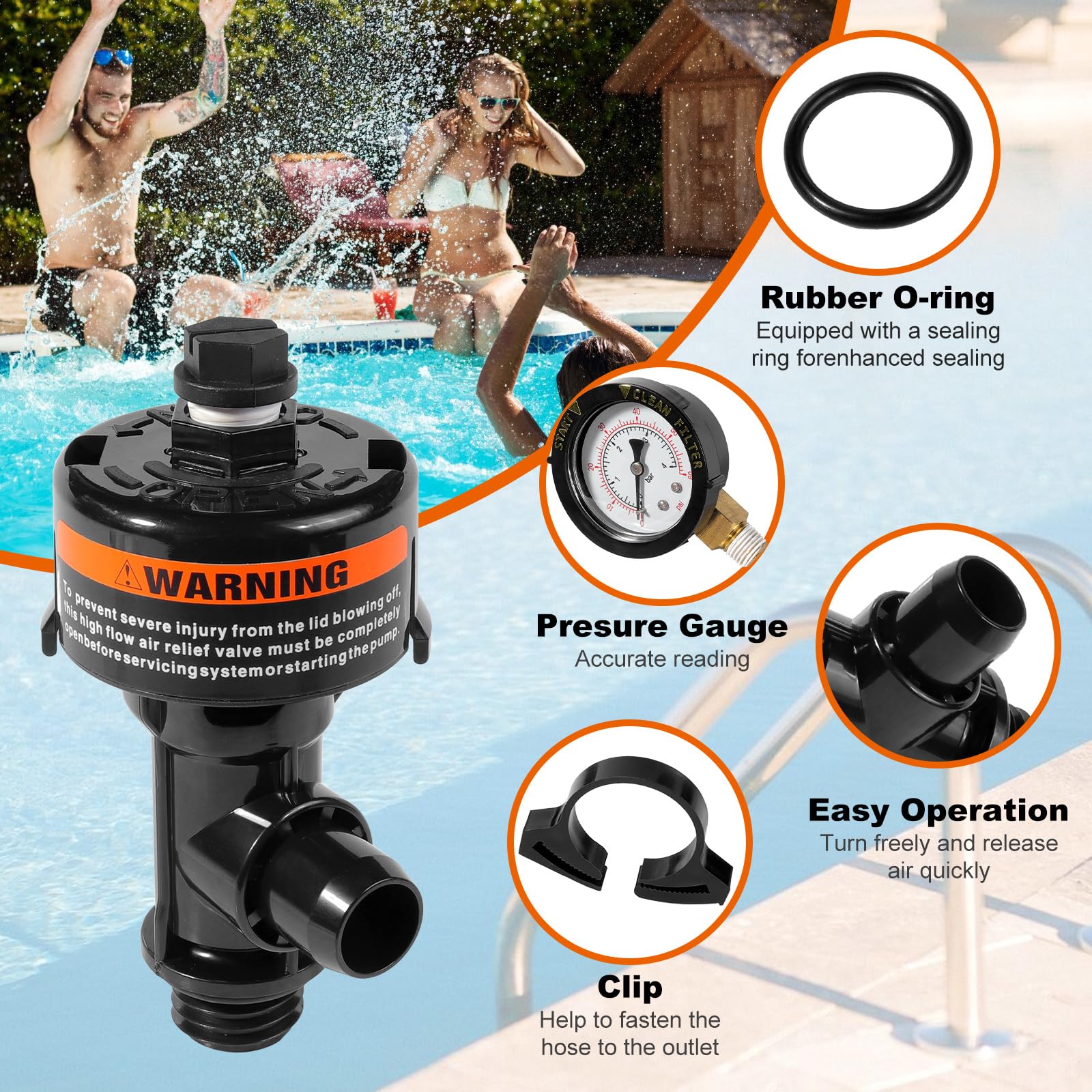 98209800 Manual Air Relief Valve Assembly with Pool Filter Pressure Gauge, Spa Pool Filter Pressure Valve Compatible with Pentair Air Relief Valve Fit for FNS, Clean and Clear, Quad De, 4000 Series - Image 6