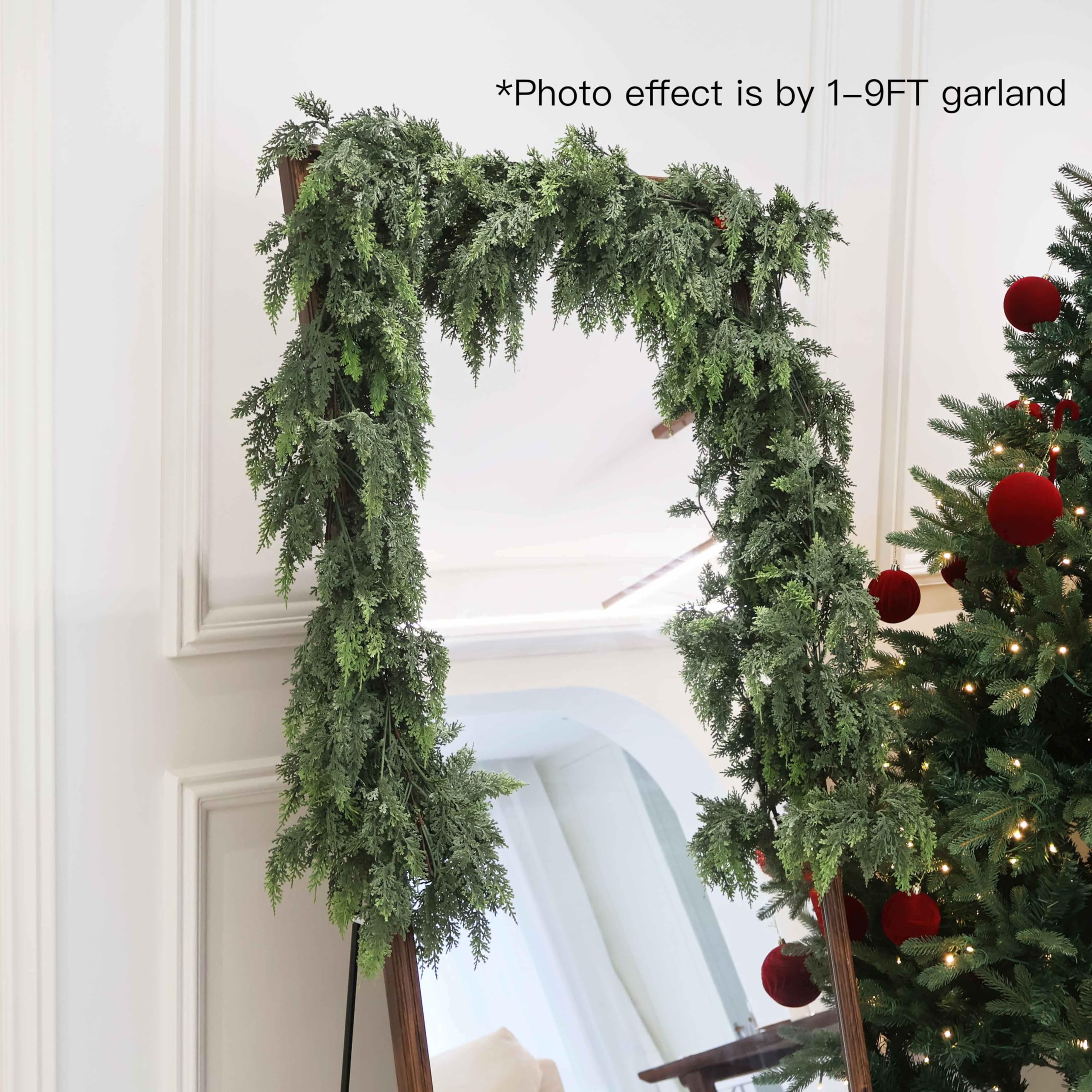 9FT Christmas Cedar Garland Artificial Real Touch Thickness Realistic Greenery Pine Garland for Mantle Fireplace Outdoor Indoor Christmas Decorations - Image 4