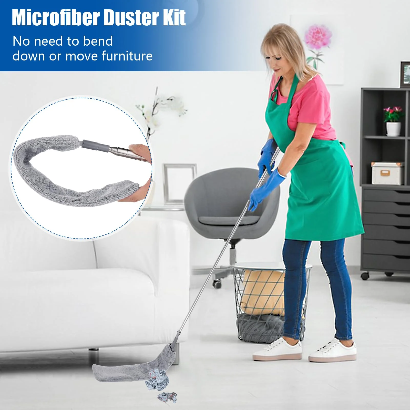 9PCS Dusters for Cleaning,Extendable Microfiber Duster with Extension Pole Up to 100'',Bendable Washable and Reusable Dusters Kit for Ceiling Fans, High Ceilings,Blinds,Furniture and Cars - Image 3