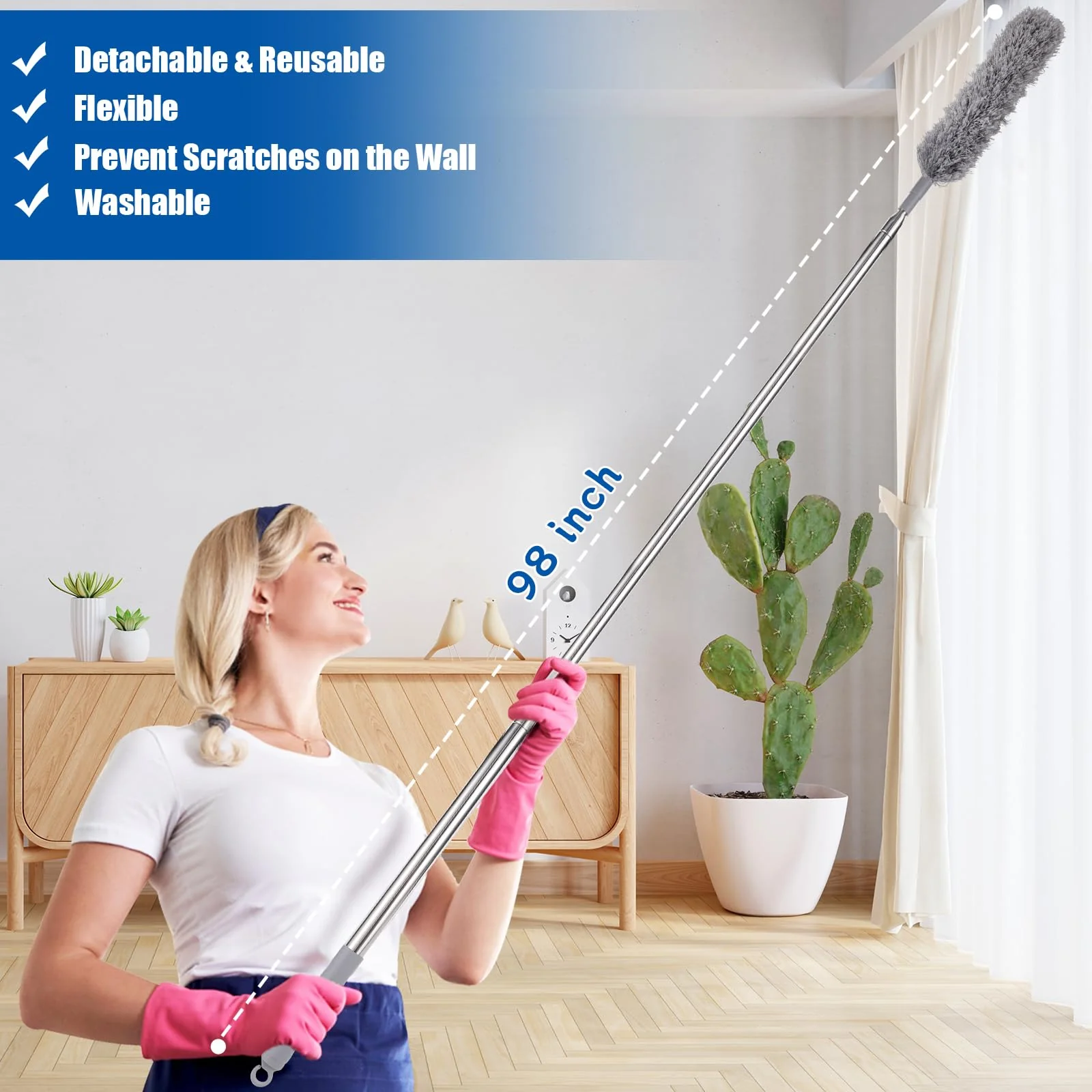 9PCS Dusters for Cleaning,Extendable Microfiber Duster with Extension Pole Up to 100'',Bendable Washable and Reusable Dusters Kit for Ceiling Fans, High Ceilings,Blinds,Furniture and Cars - Image 6