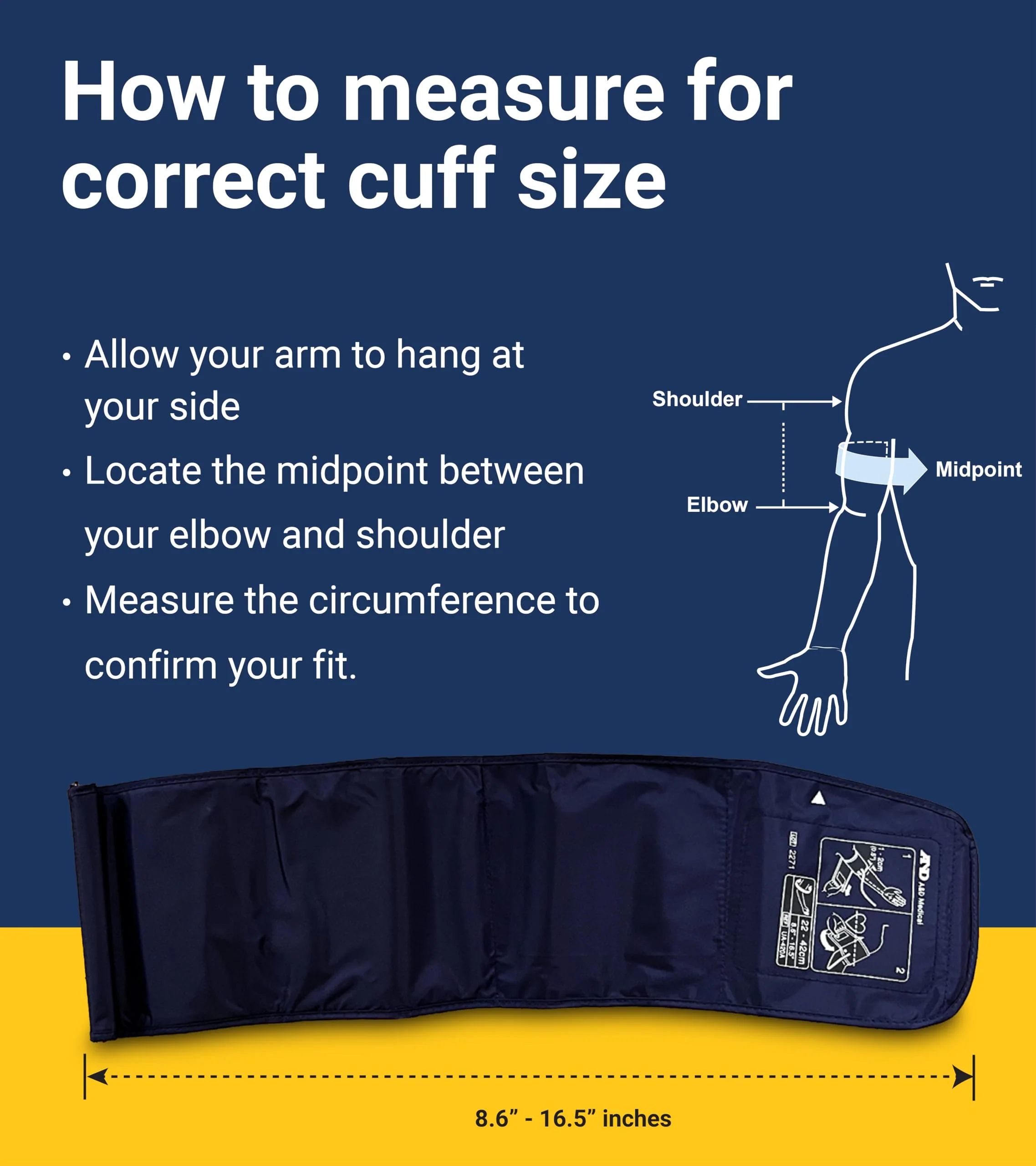 A&D Medical Multi-User Blood Pressure Monitor for Home Use UA-767FAC – Wide Range Cuff (8.6-16.5” / 22-42cm), Easy to Use, Adult Upper Arm, 60 Readings Per User (4 Users), AC Adapter, FSA/HSA Eligible - Image 6