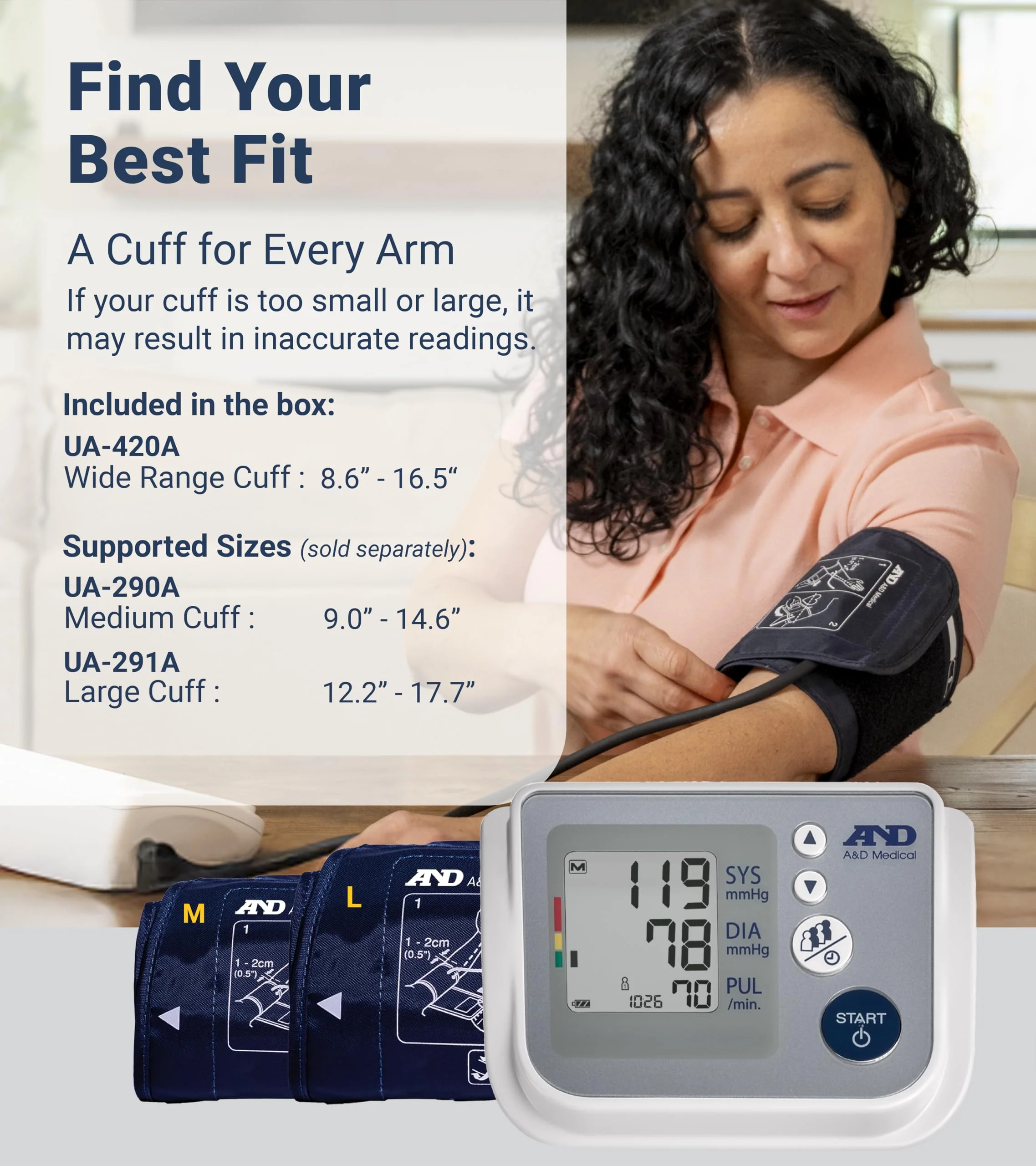 A&D Medical Multi-User Blood Pressure Monitor for Home Use UA-767FAC – Wide Range Cuff (8.6-16.5” / 22-42cm), Easy to Use, Adult Upper Arm, 60 Readings Per User (4 Users), AC Adapter, FSA/HSA Eligible - Image 7