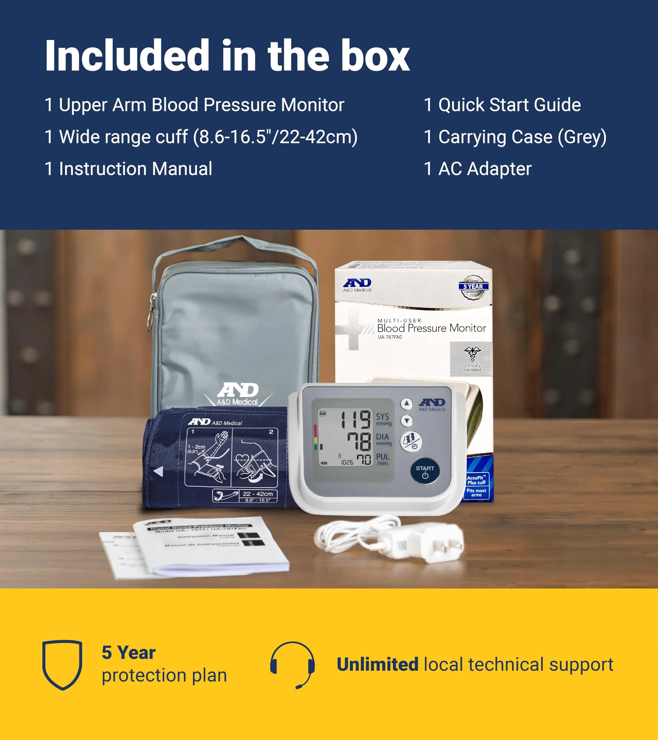 A&D Medical Multi-User Blood Pressure Monitor for Home Use UA-767FAC – Wide Range Cuff (8.6-16.5” / 22-42cm), Easy to Use, Adult Upper Arm, 60 Readings Per User (4 Users), AC Adapter, FSA/HSA Eligible - Image 8