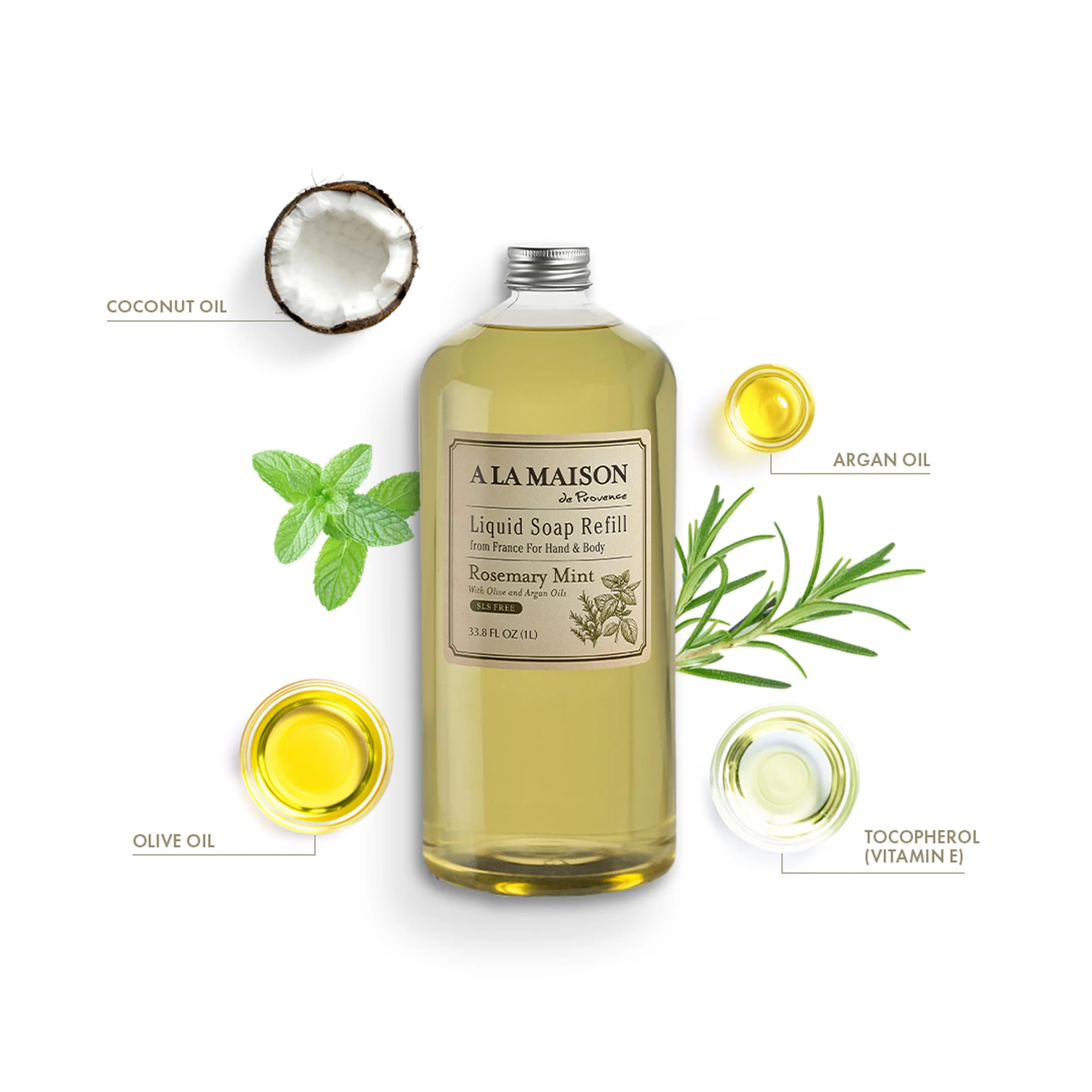 A LA MAISON French Liquid Hand Soap Refill, Rosemary Mint - Natural Hand Wash Made with Essential Oils - Biodegradable, Plant-Based, Vegan, Cruelty-Free, Alcohol & Paraben Free (33.8 oz, 2 Pack) - Image 4