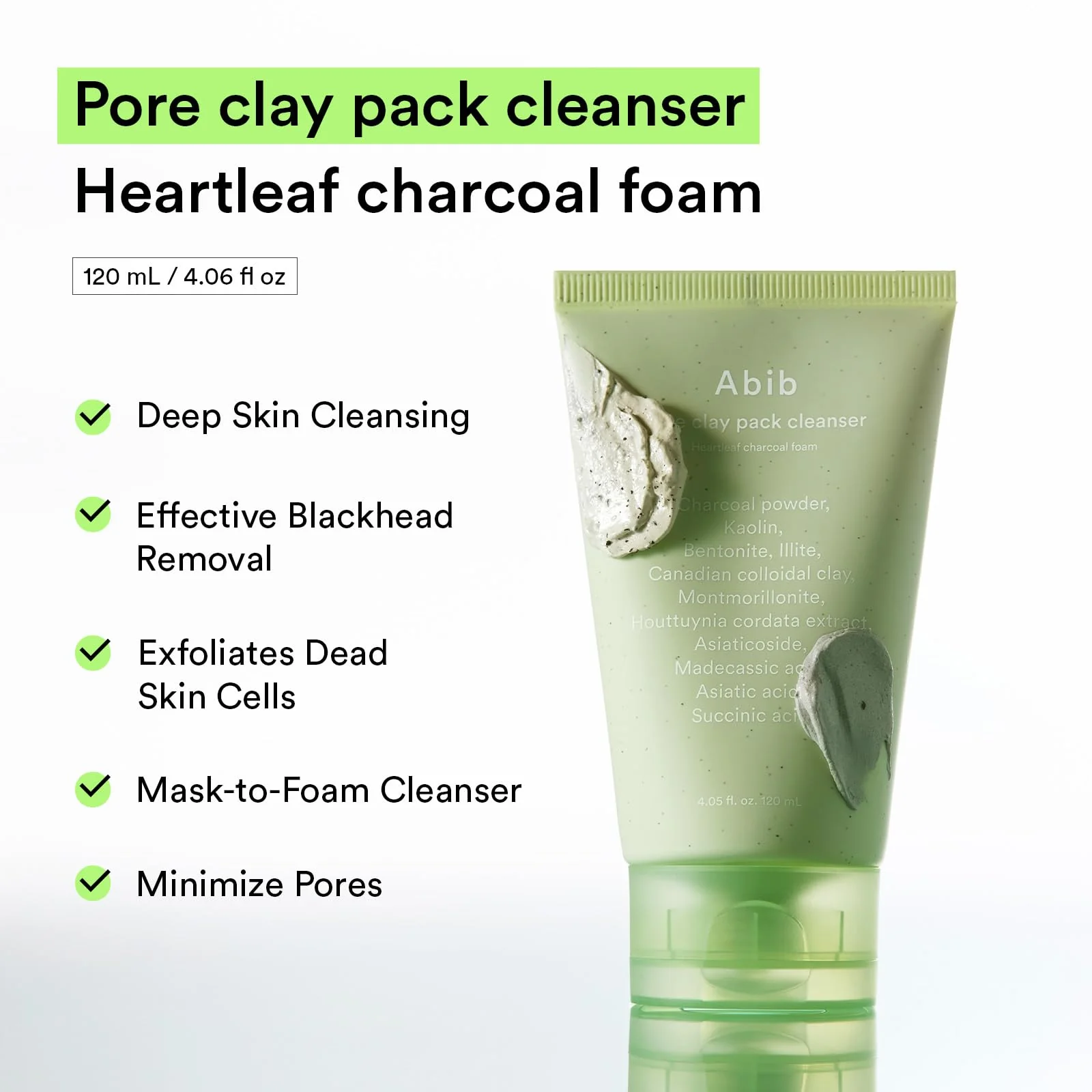 Abib Pore Clay Pack Cleanser Heartleaf Charcoal Foam, 4.05 fl oz, Mousse Form, Oil Control, Unscented - Image 8