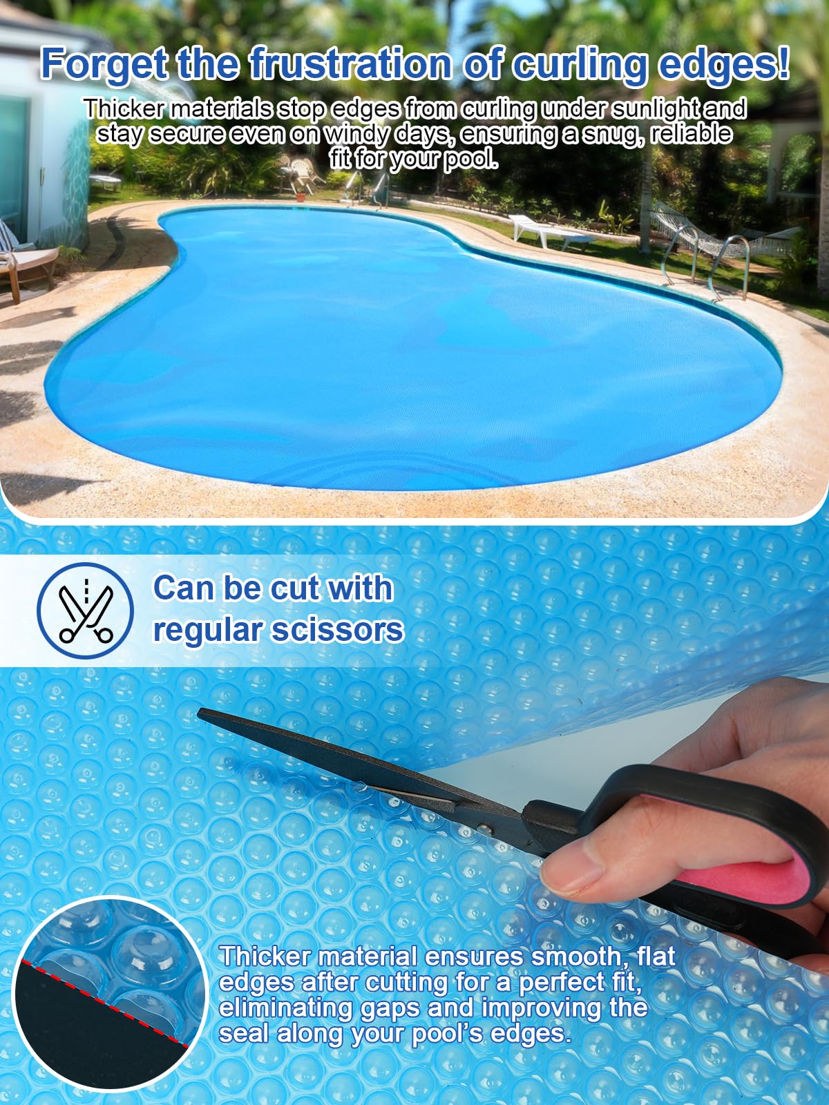 Abimars 16 Mil Solar Pool Cover with UPF 50+ UV Protection, 12’ x 24’ Rectangle Pool Solar Blanket for Inground & Above Ground Pools, 1600 Series, Heat/Chemical Resistant Cover, Blue - Image 2