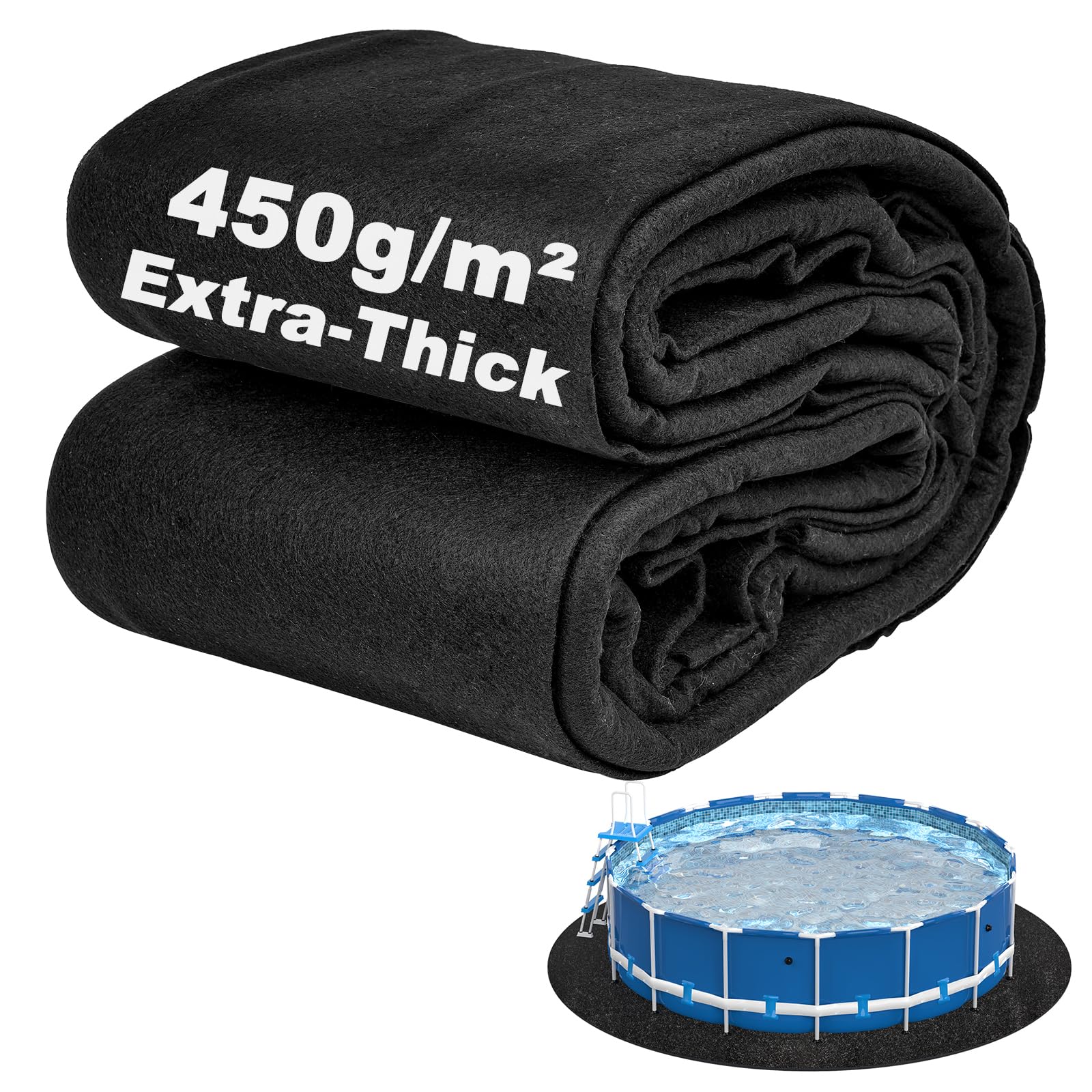 Abimars Pool Liner Pad for Above Ground Pools, 15 FT Round Extra-Thick Pool Mat, Seamless Comfort Underfoot, Puncture-Resistant Industrial-Grade Black Synthetic Fiber Pad