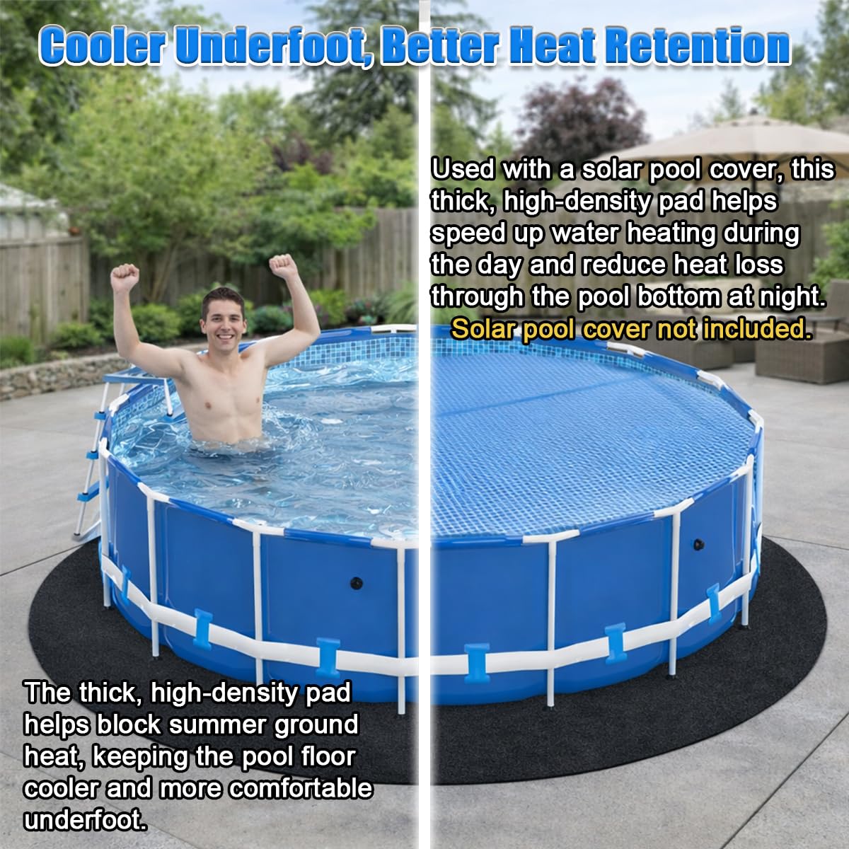 Abimars Pool Liner Pad for Above Ground Pools, 15 FT Round Extra-Thick Pool Mat, Seamless Comfort Underfoot, Puncture-Resistant Industrial-Grade Black Synthetic Fiber Pad - Image 2